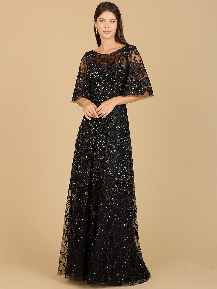 Formal Dresses Long Cap Sleeve Formal Dress Black