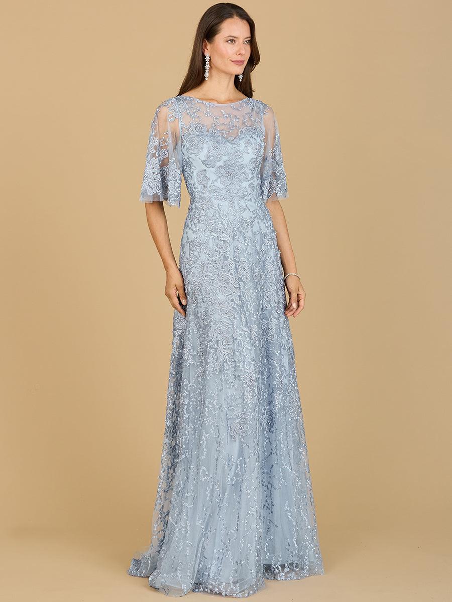 Formal Dresses Long Cap Sleeve Formal Dress Light Blue