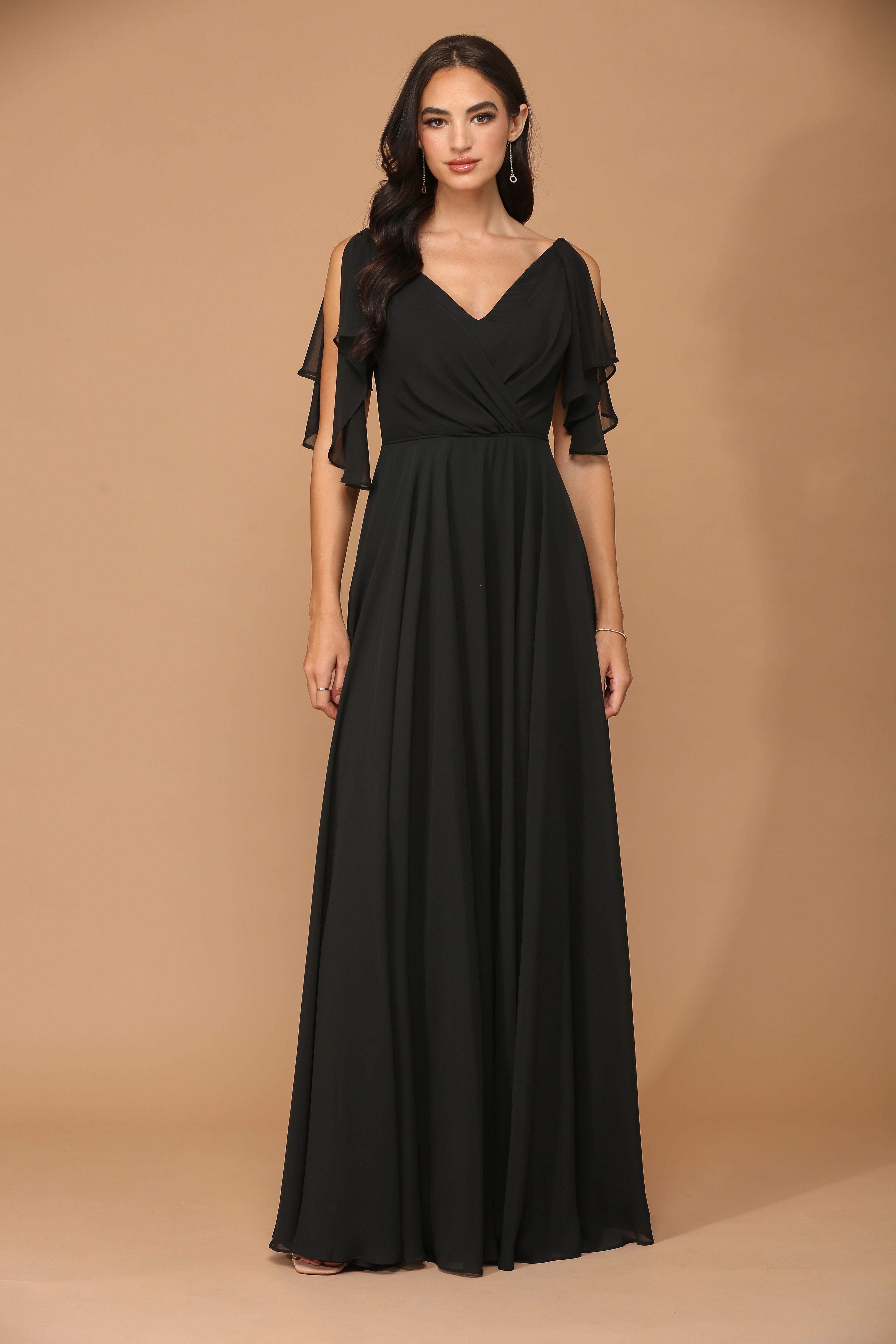 Long Formal Flutter Sleeves Bridesmaids Dress - Black / M Long Formal Flutter Sleeves Bridesmaids Dress - Black / M