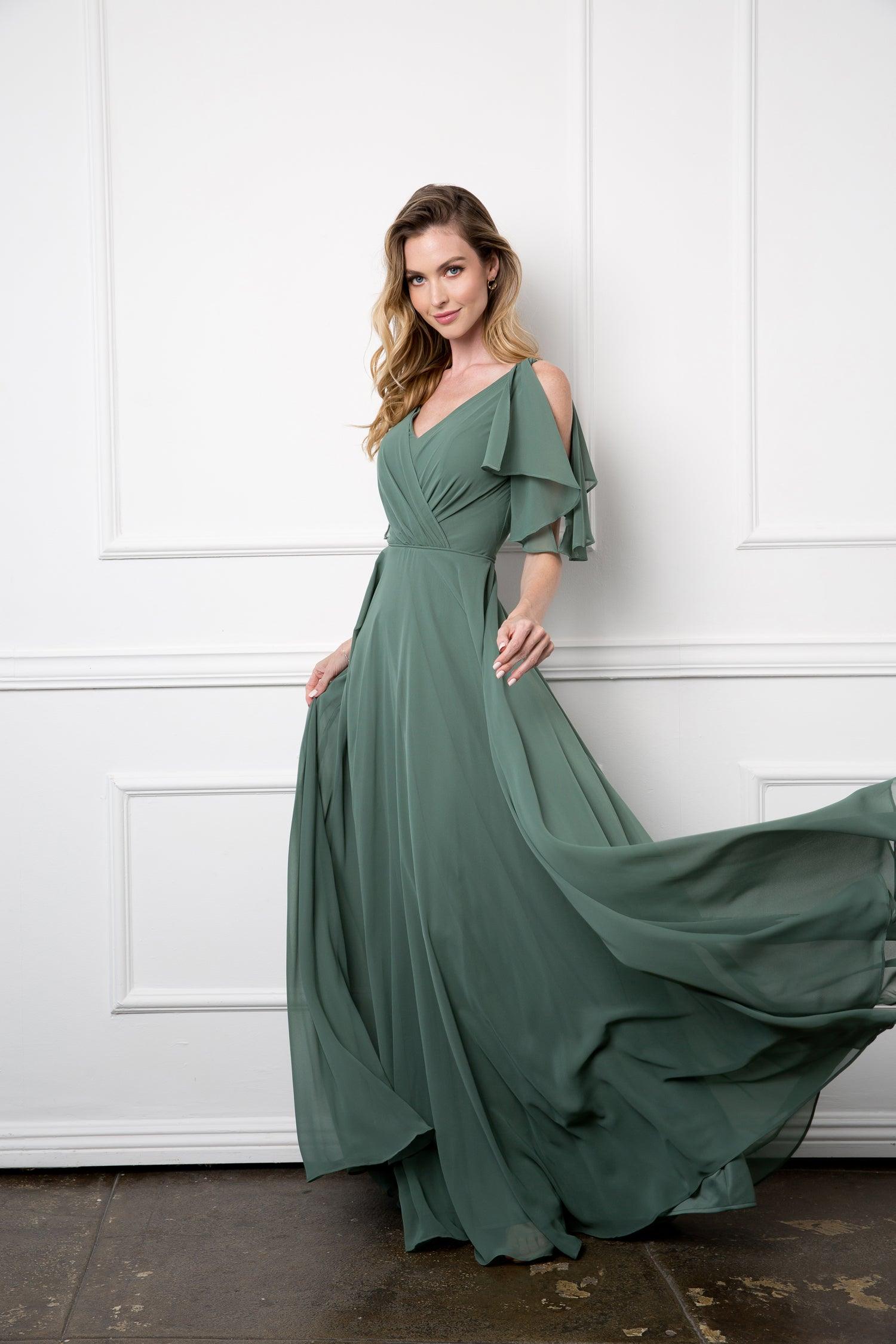 Long Empire Waist Bridesmaid Dress With Short Flutter Sleeves Long Formal Flutter Sleeves Bridesmaids Dress Long Empire Waist Bridesmaid Dress With Short Flutter Sleeves Long Formal Flutter Sleeves Bridesmaids Dress