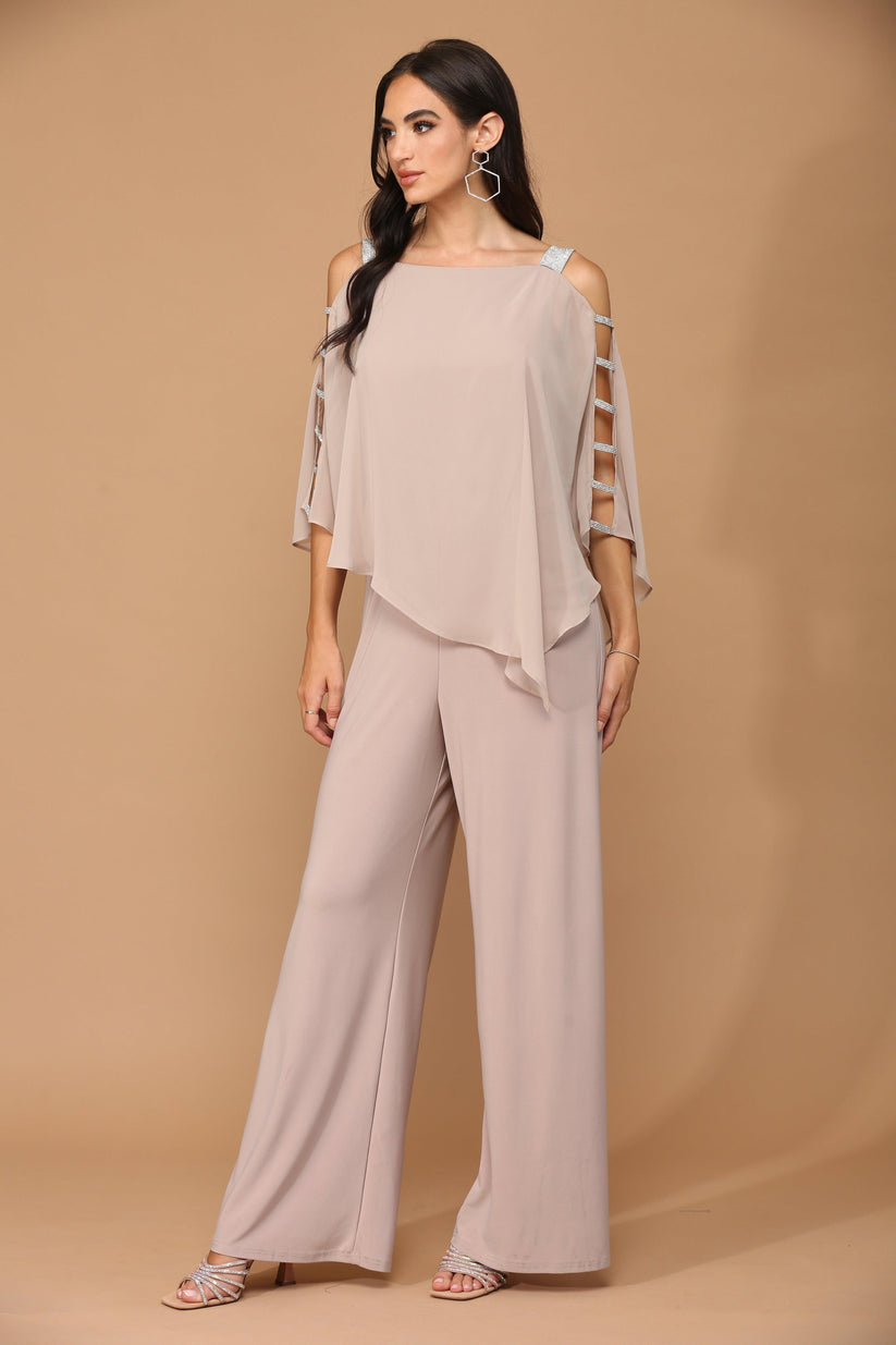 8876 Navy Blue Chiffon Cape Jumpsuit