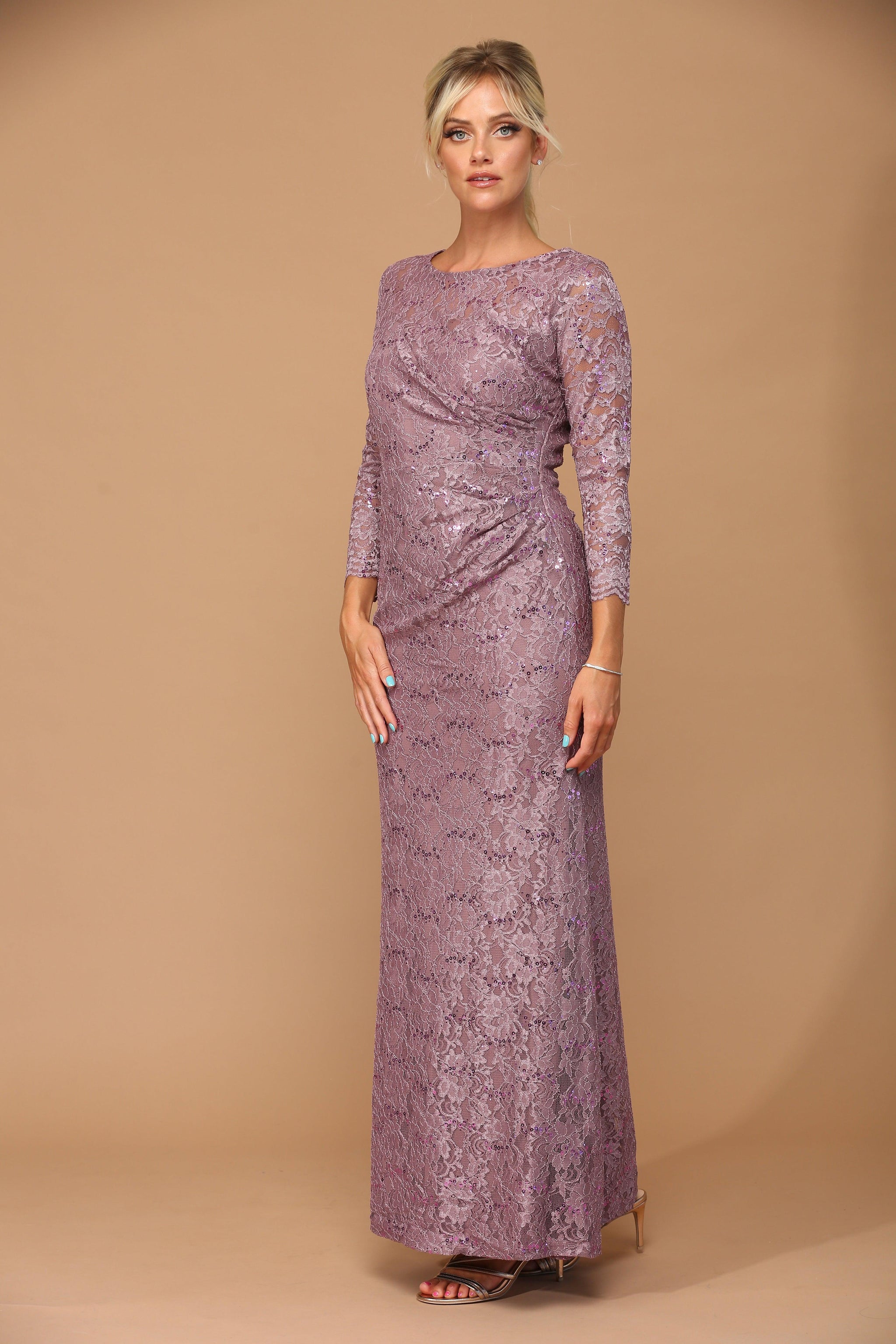 Navy Long Sleeves Mother of the Bride Dress Lace Wedding Guest Dress
