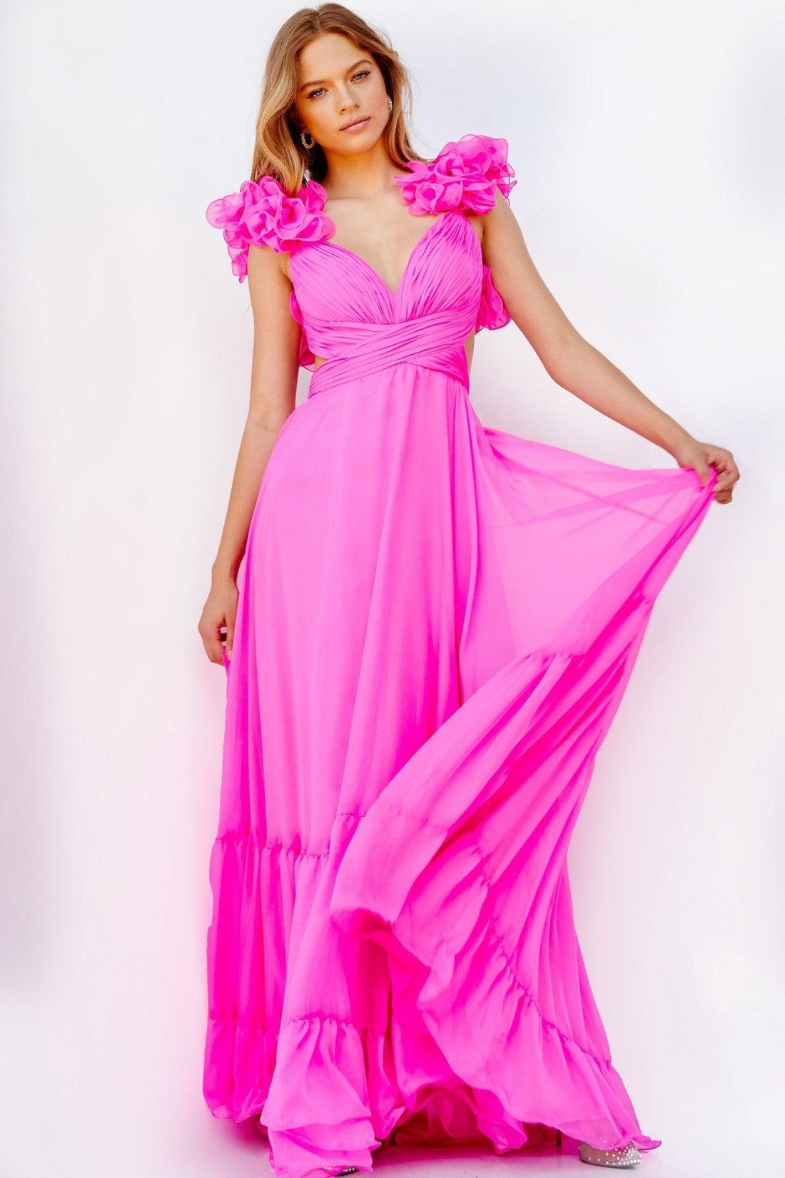 Hot Pink Jovani 23322 Long Sleeveless Pleated Maxi Prom Dress for $620. ...