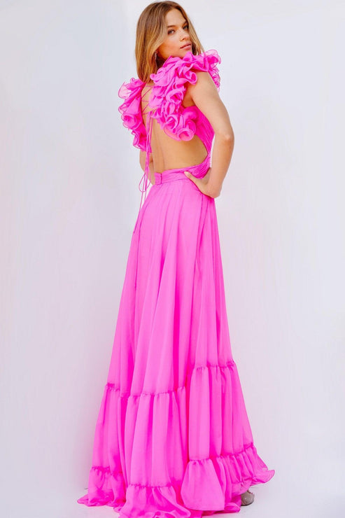 Hot Pink Jovani 23322 Long Sleeveless Pleated Maxi Prom Dress for $620. ...