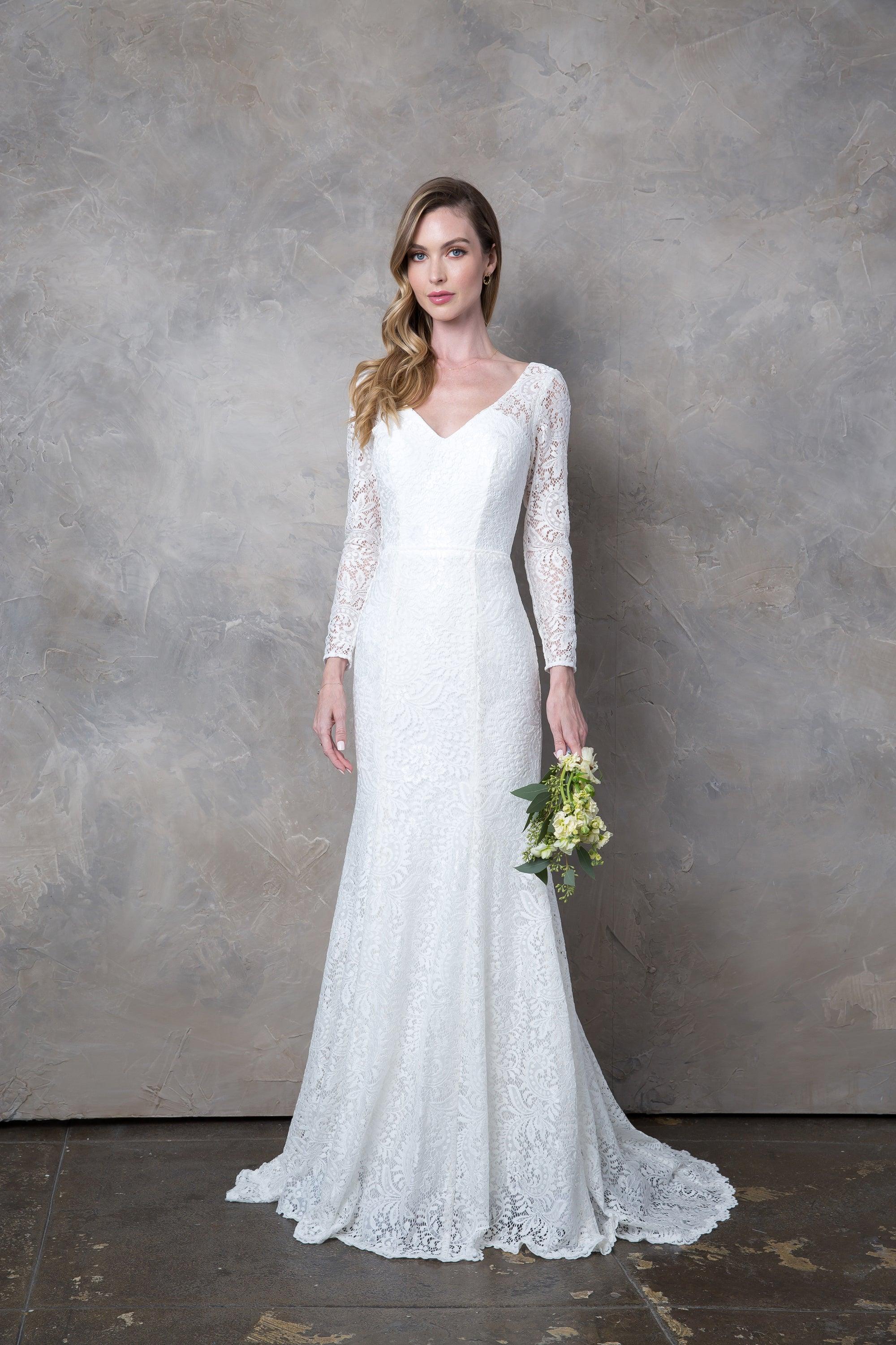 Simple Long Sleeve Lace Wedding Dress