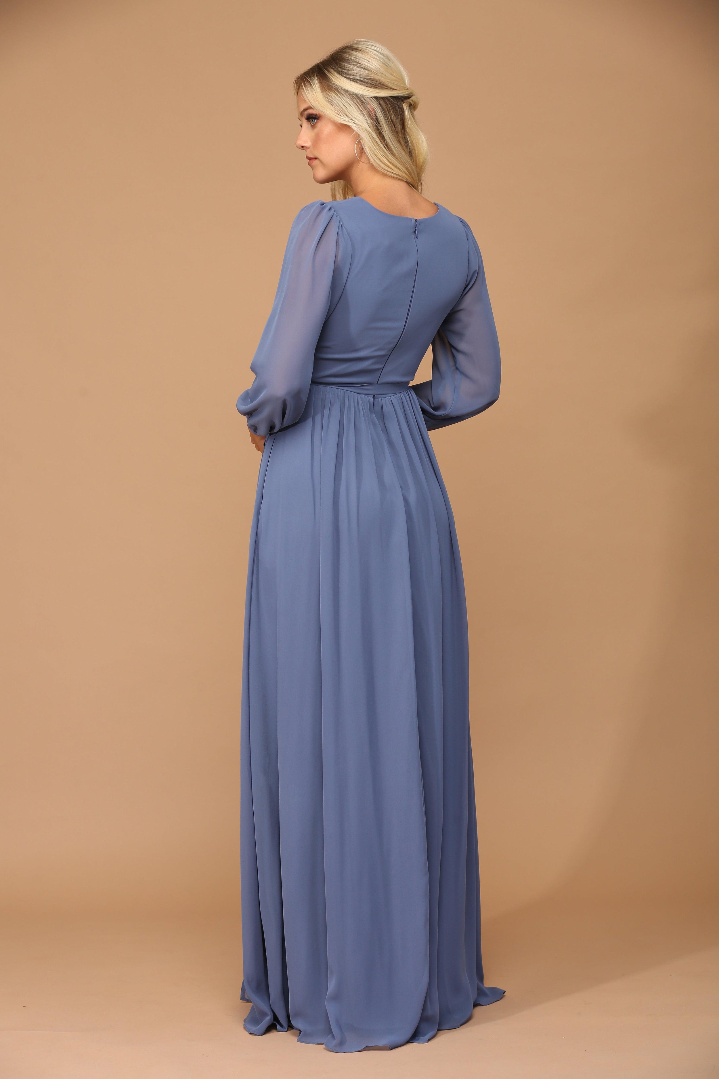 Long Sleeve Mother of the Bride Chiffon Dress
