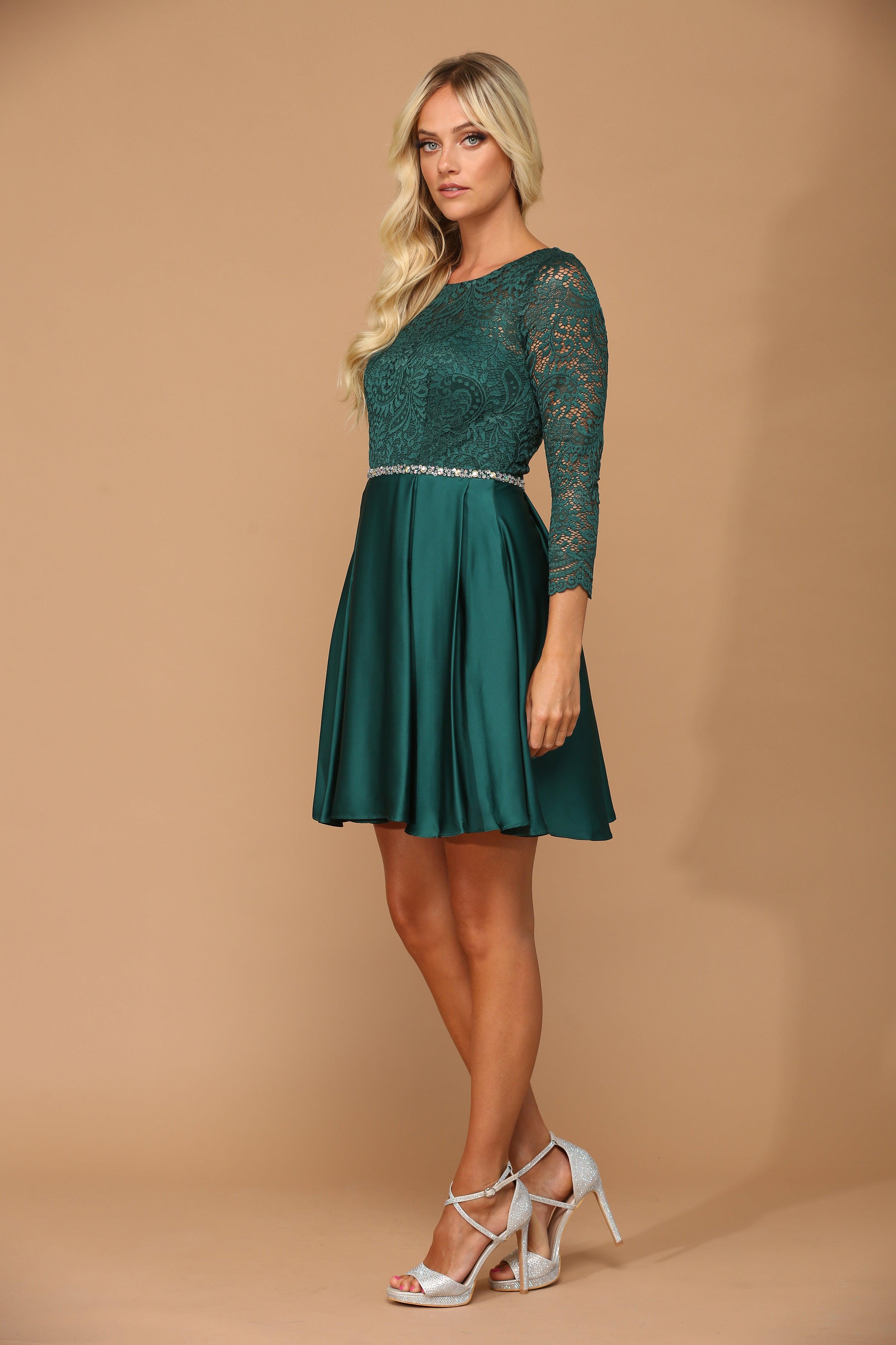 Long Sleeve Beaded Cocktail Dress