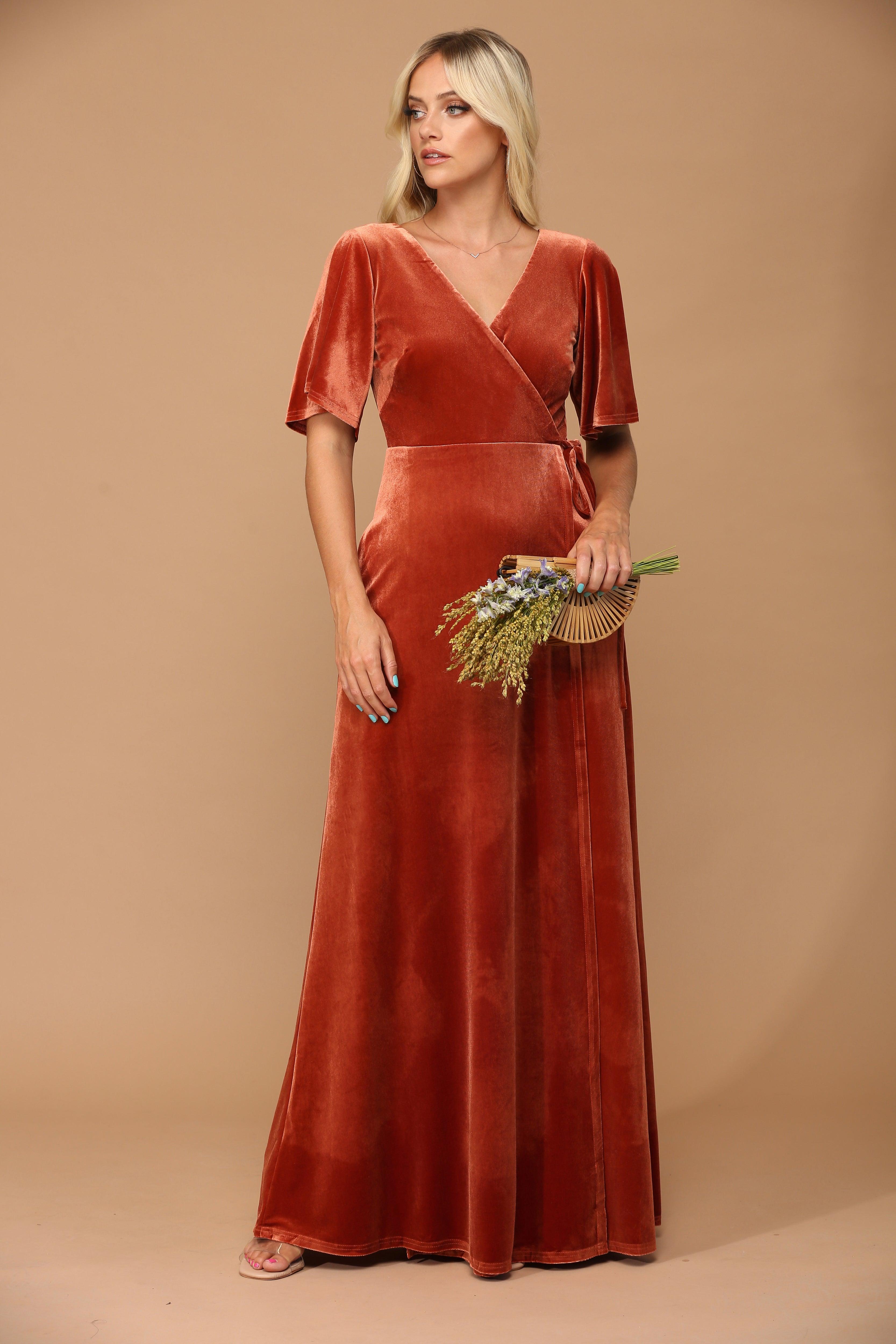 Mother of The Bride Long Flutter Sleeve Velvet Gown - Dusty Blue / 4XL Mother of The Bride Long Flutter Sleeve Velvet Gown - Dusty Blue / 4XL
