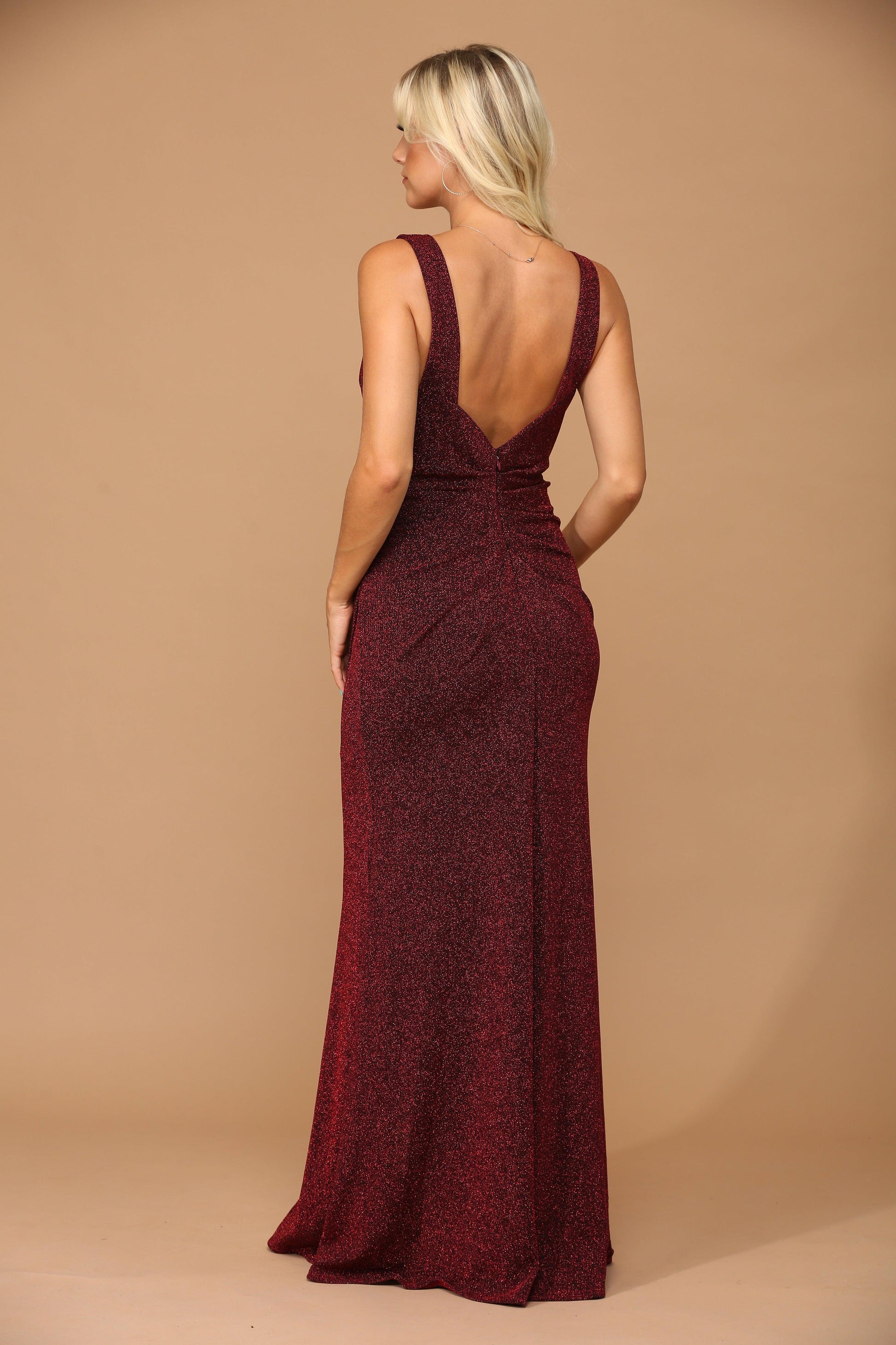 Long Sleeveless Metallic Mother of the Bride Dress