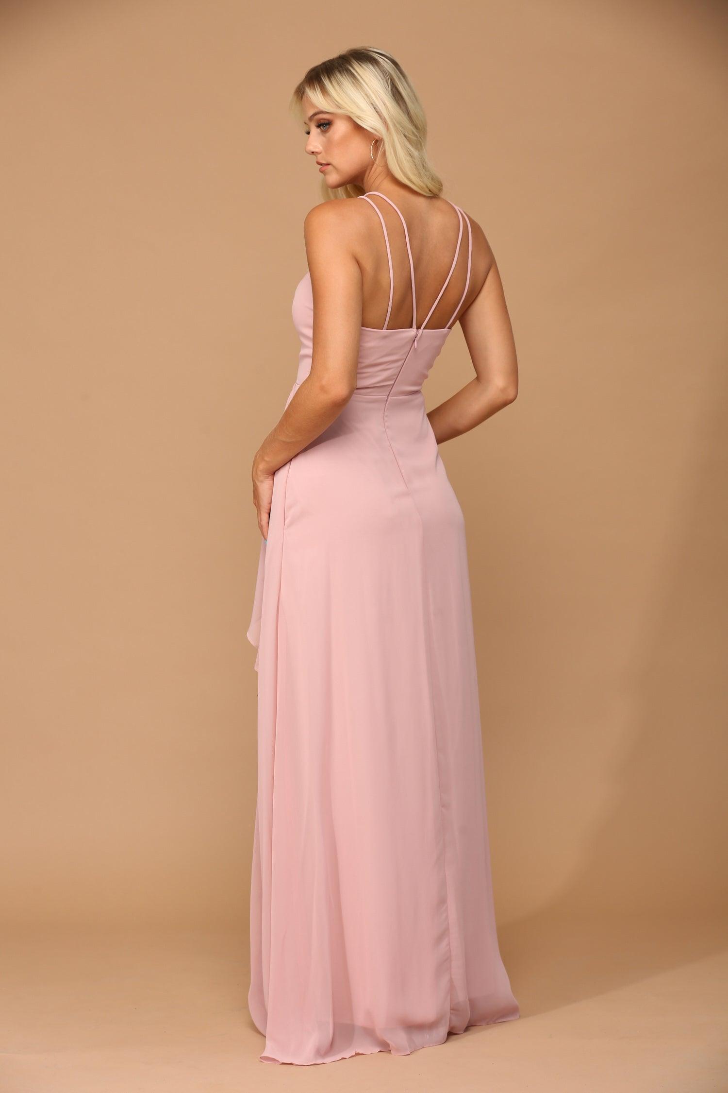Long Halter Formal Chiffon Bridesmaids Dress - Dusty Rose / 2XL Long Halter Formal Chiffon Bridesmaids Dress - Dusty Rose / 2XL