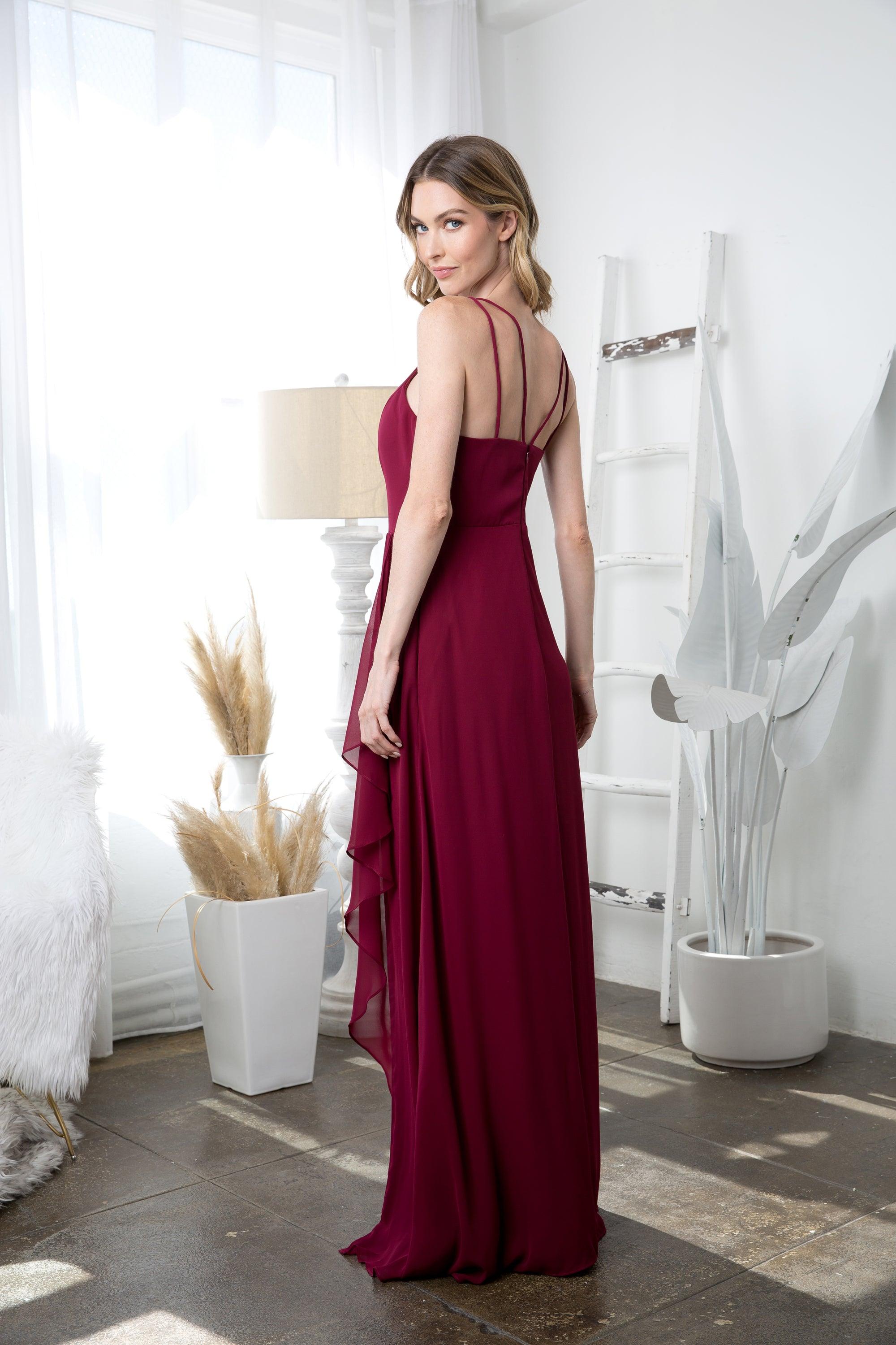 Long Halter Formal Chiffon Bridesmaids Dress