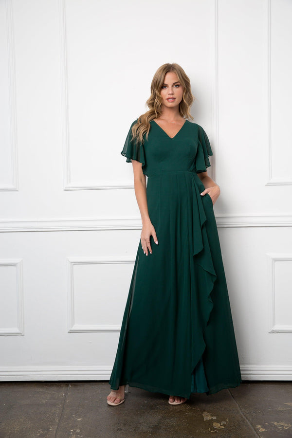 Womens blue chiffon off shoulder evening formal dress main image 1