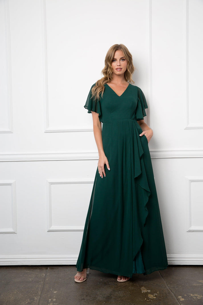 Short Sleeve Jewel Neck Chiffon Formal Dress Slate Blue main image 1
