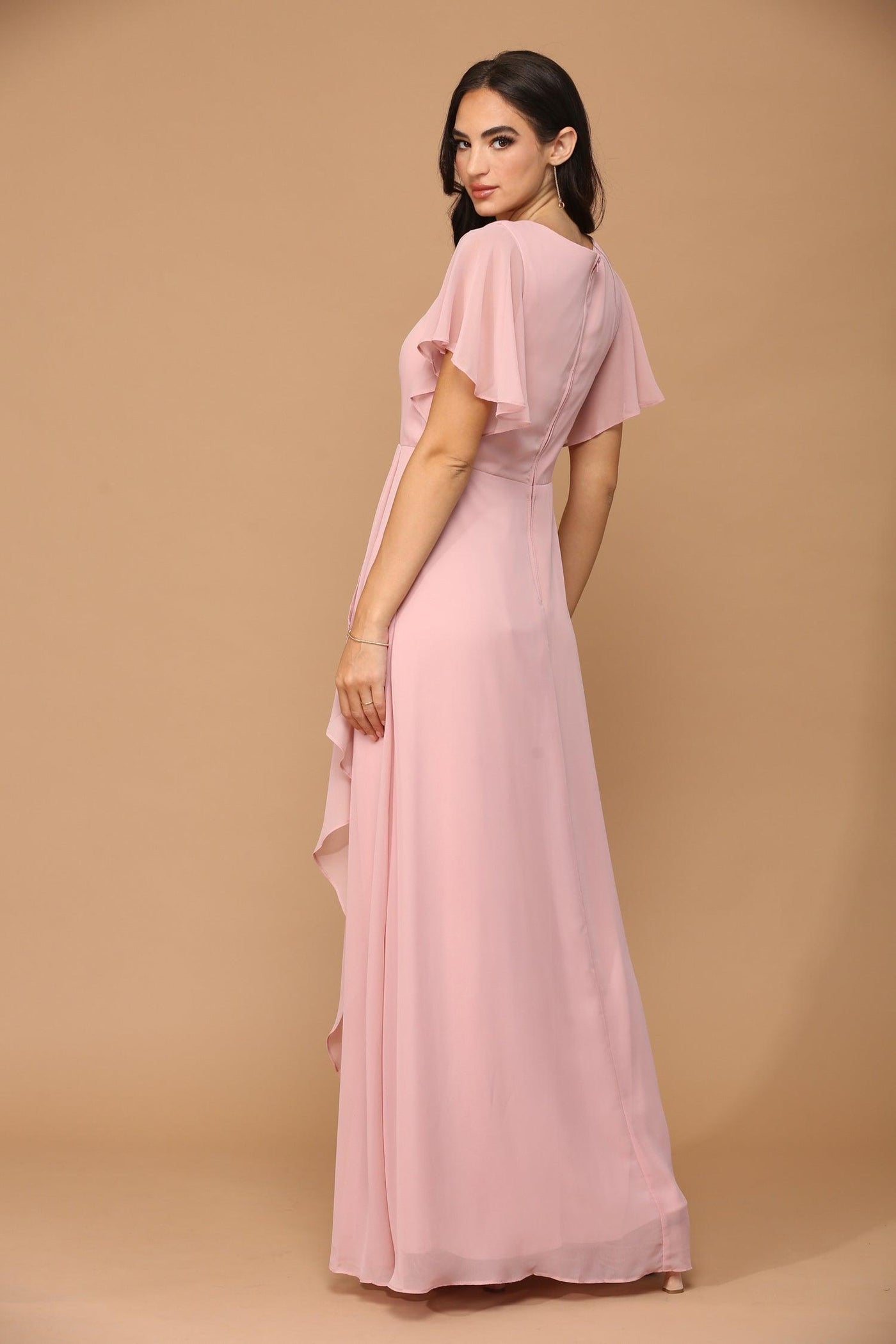 Long Formal Ruffle Sleeve Chiffon Evening Dress