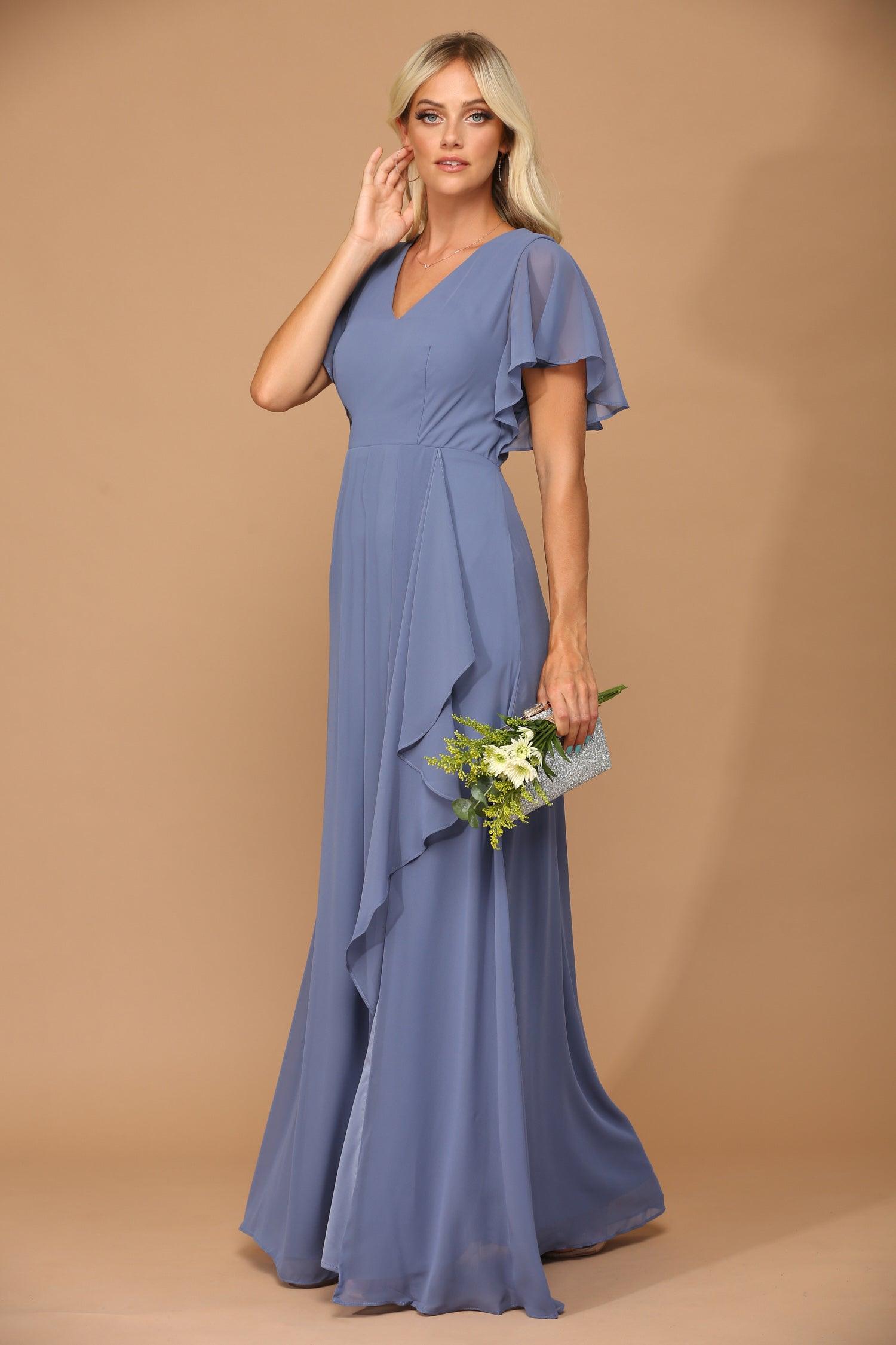 Long Formal Ruffle Sleeve Chiffon Evening Dress | The Dress Outlet Long Formal Ruffle Sleeve Chiffon Evening Dress | The Dress Outlet
