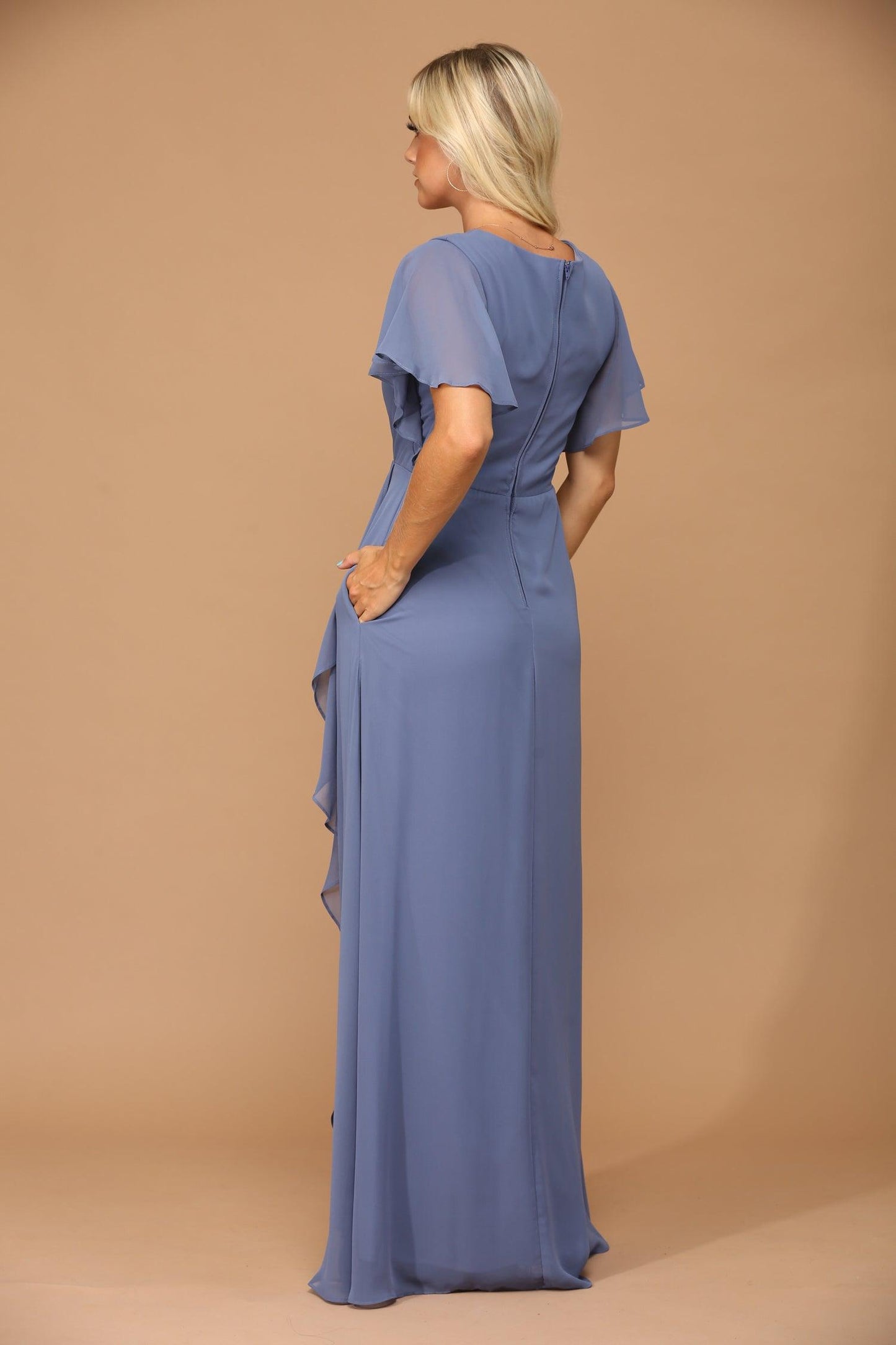 Long Formal Ruffle Sleeve Chiffon Evening Dress Sale