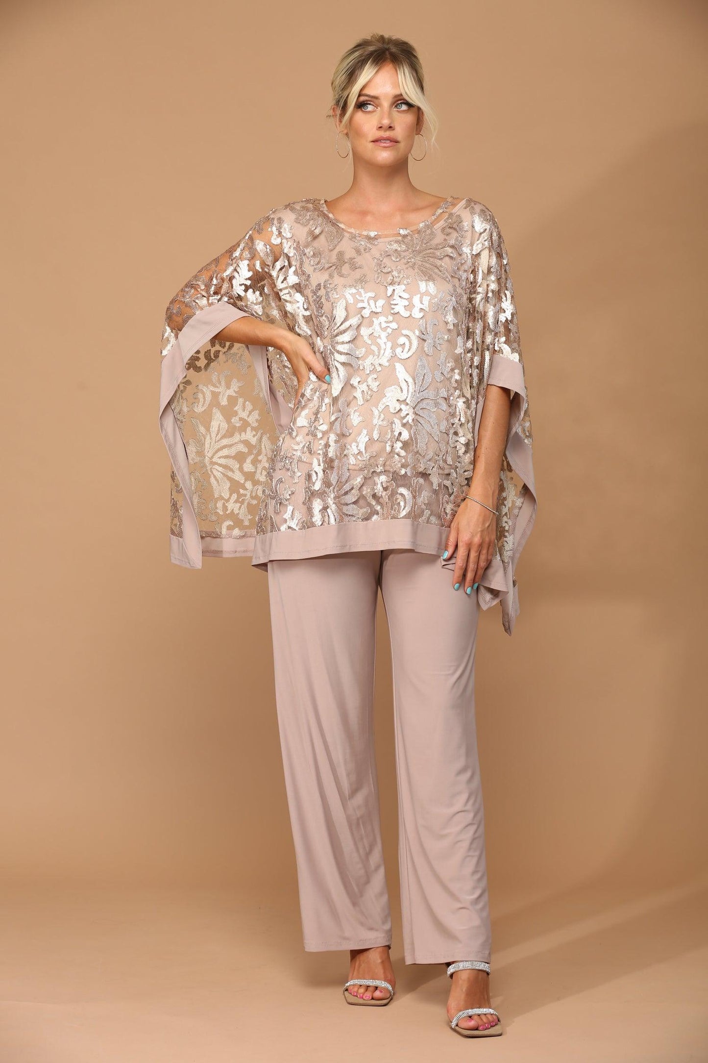 Long Formal Mother of the Bride Cape Pant Set
