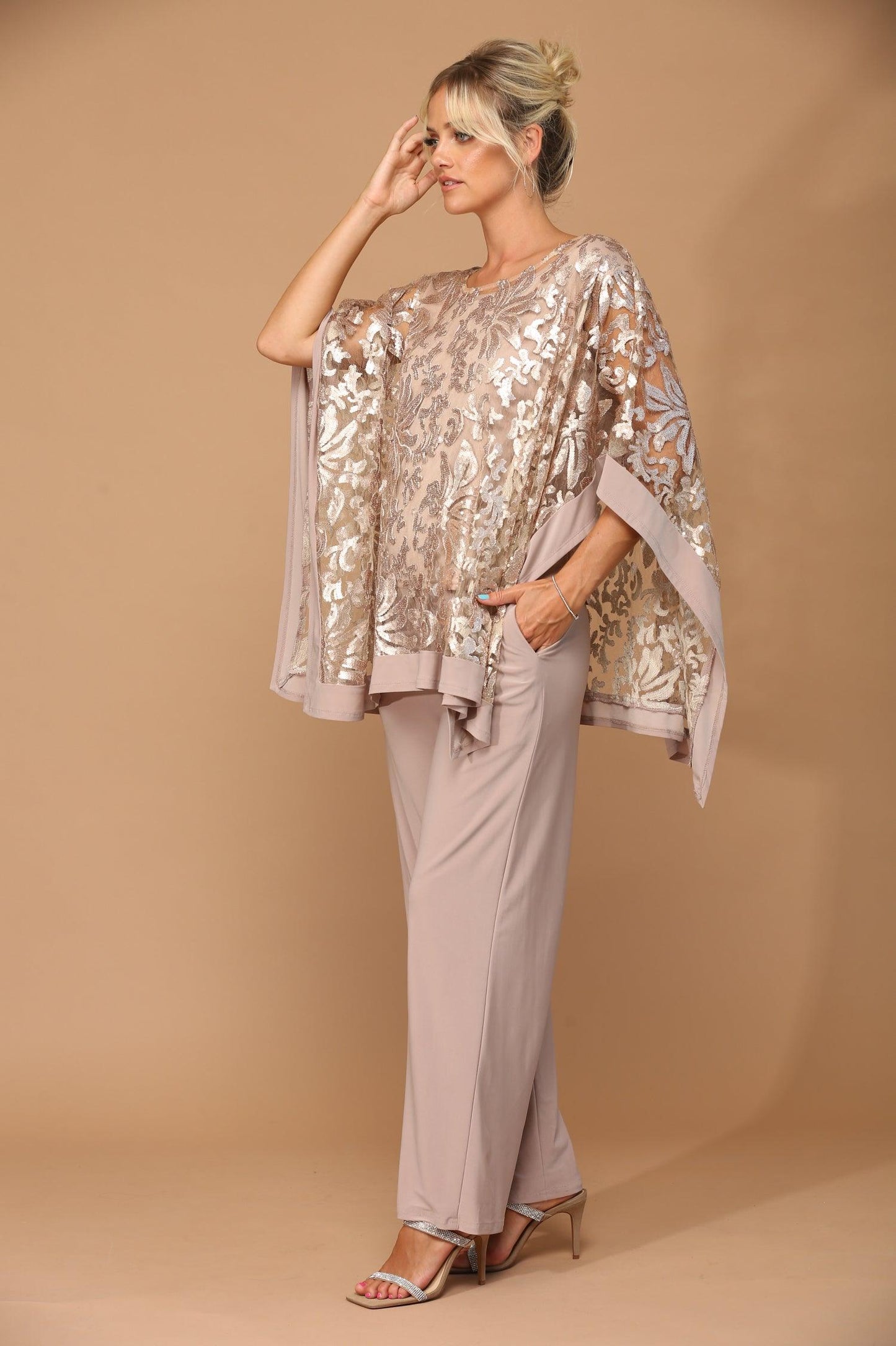 Long Formal Mother of the Bride Cape Pant Set