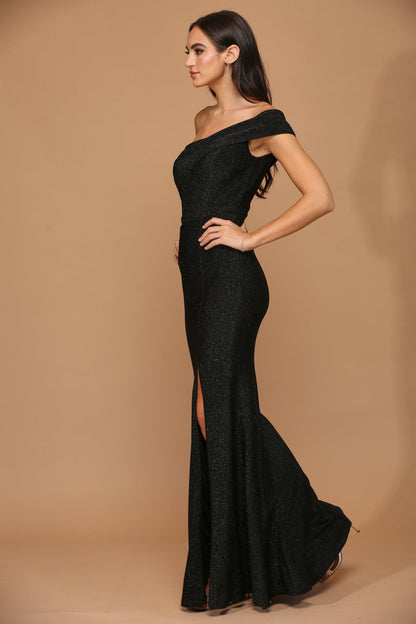 Long One Shoulder Formal Metallic Prom Dress