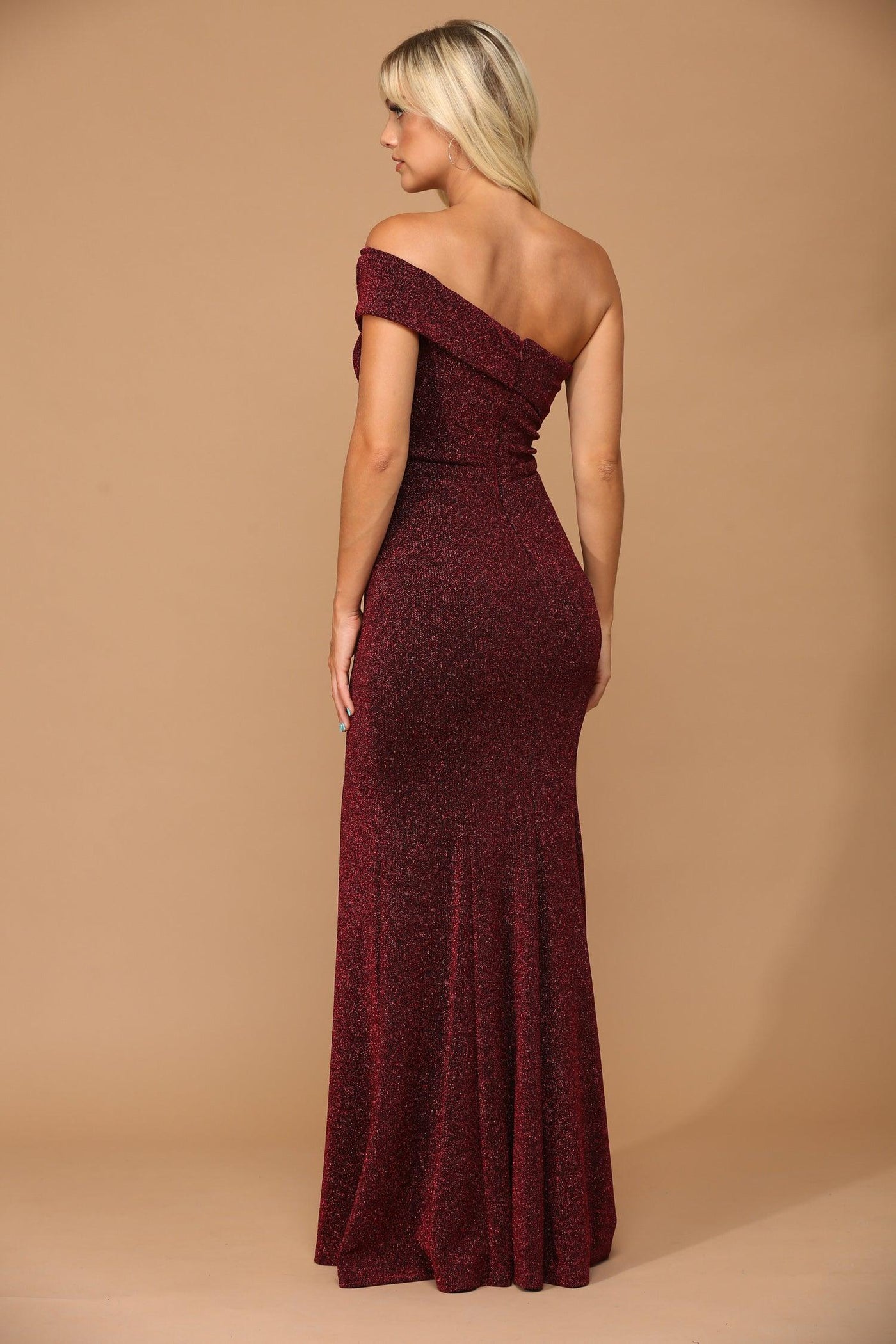 Long One Shoulder Formal Metallic Prom Dress