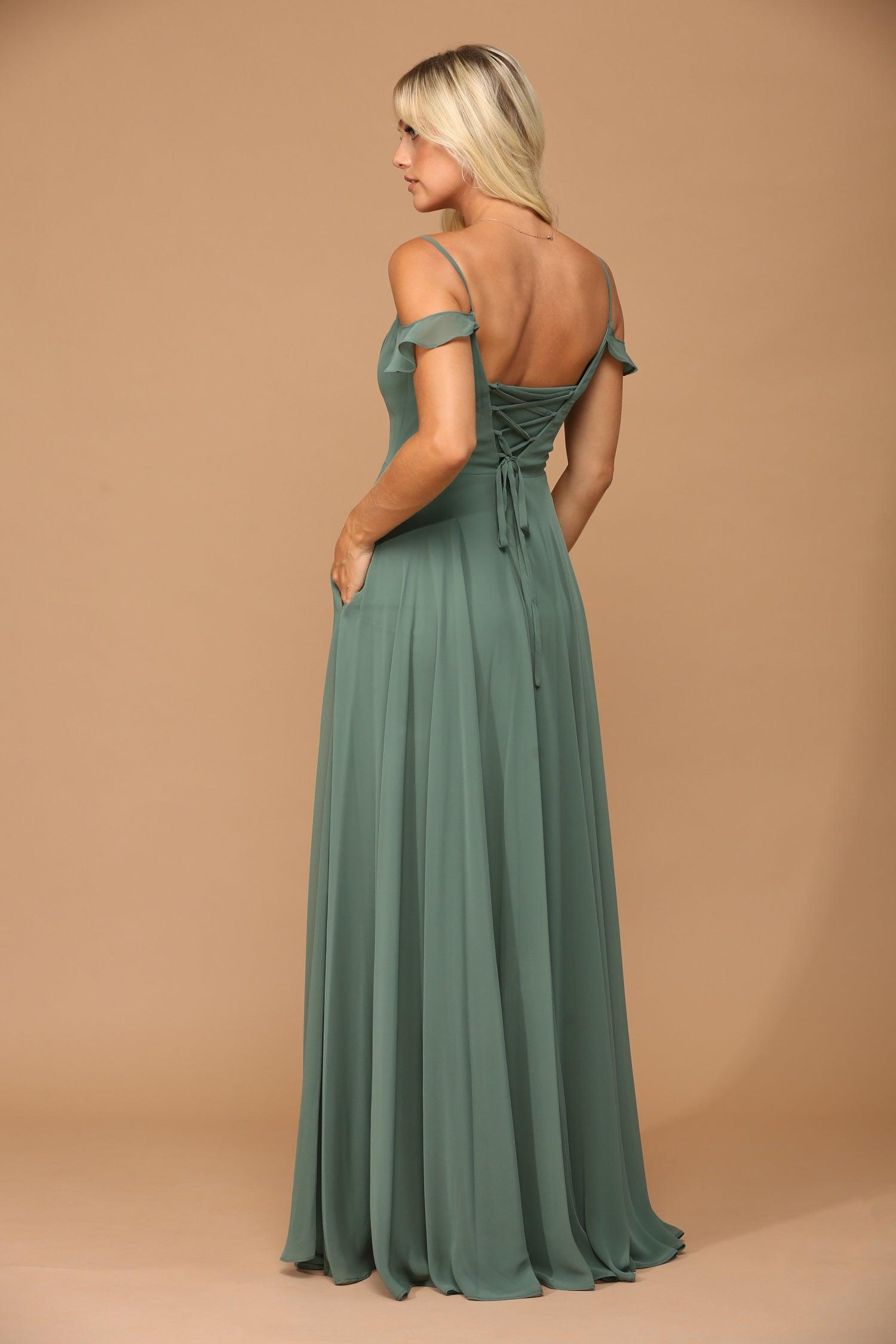 Long Off Shoulder Formal Chiffon Bridesmaids Dress - Slate Blue / XL Long Off Shoulder Formal Chiffon Bridesmaids Dress - Slate Blue / XL