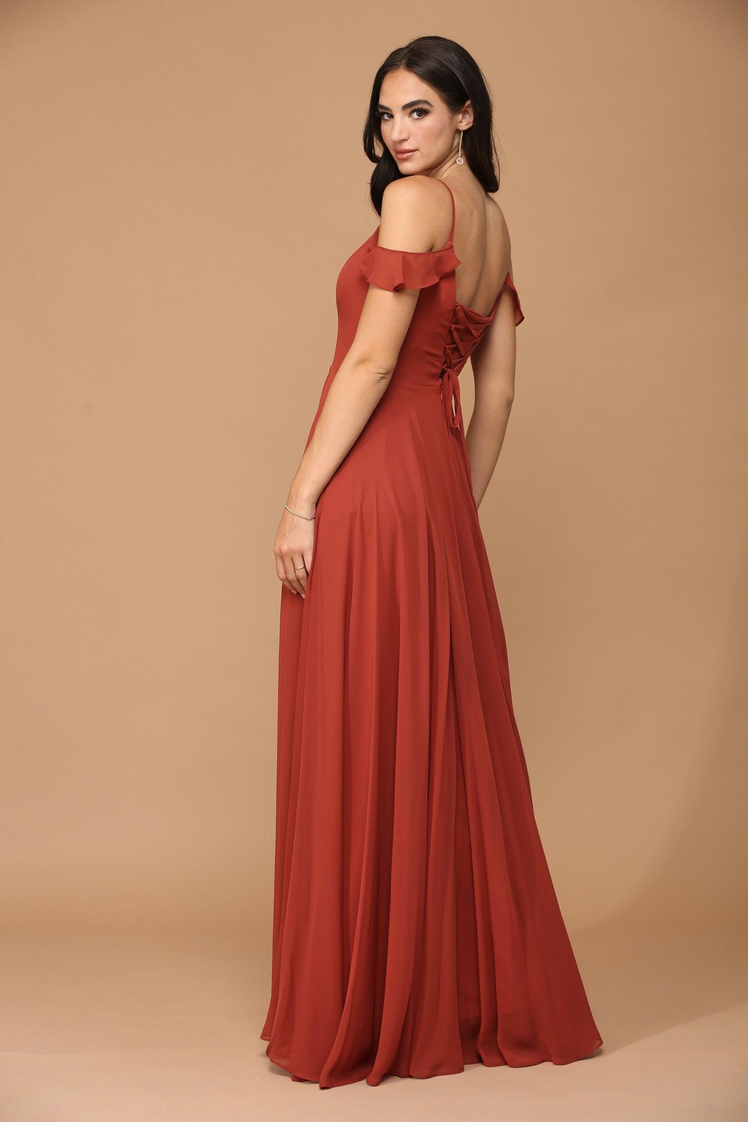 Long Off Shoulder Formal Chiffon Bridesmaids Dress - Rust / 3XL Long Off Shoulder Formal Chiffon Bridesmaids Dress - Rust / 3XL