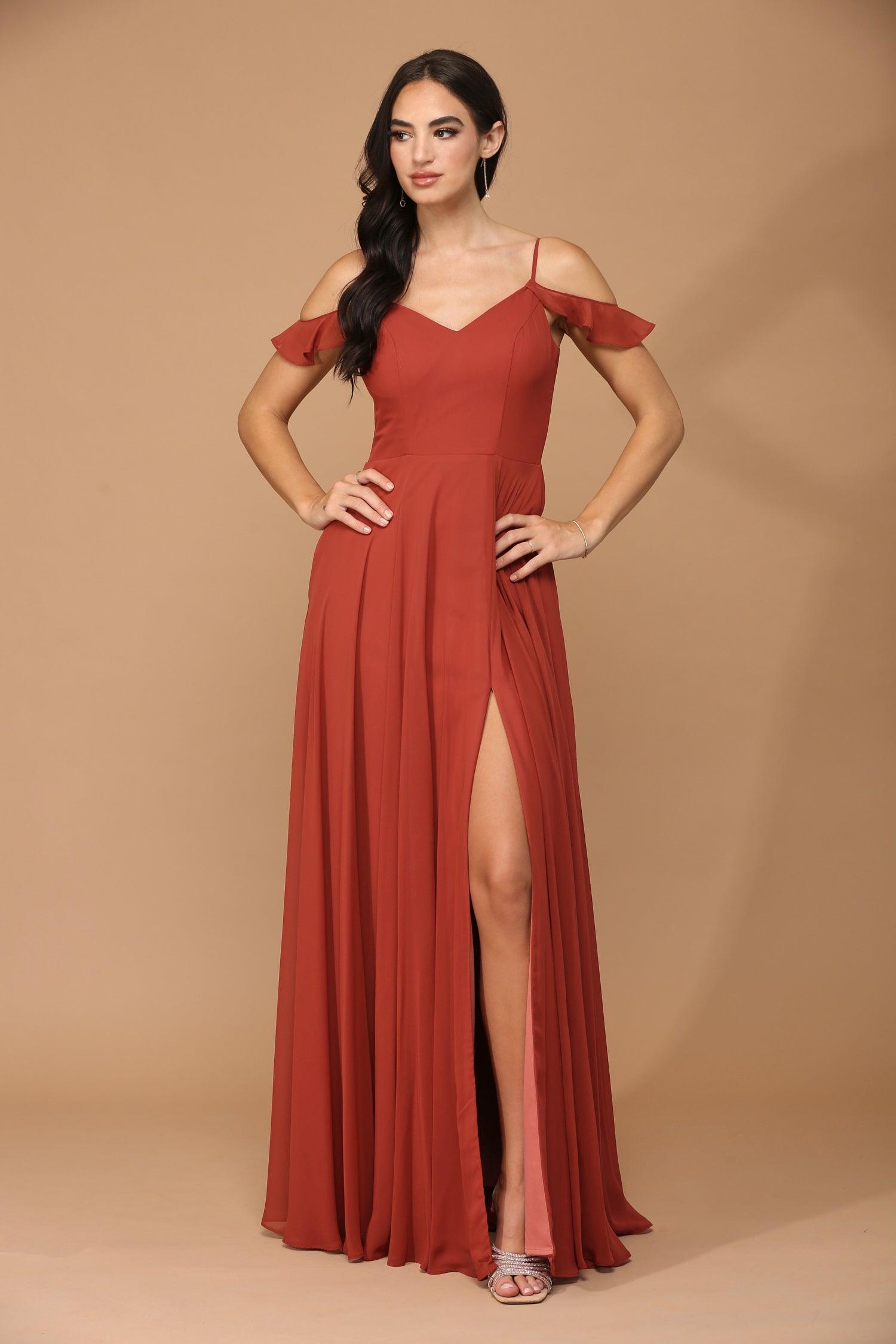 Long Off Shoulder Formal Chiffon Bridesmaids Dress Sale