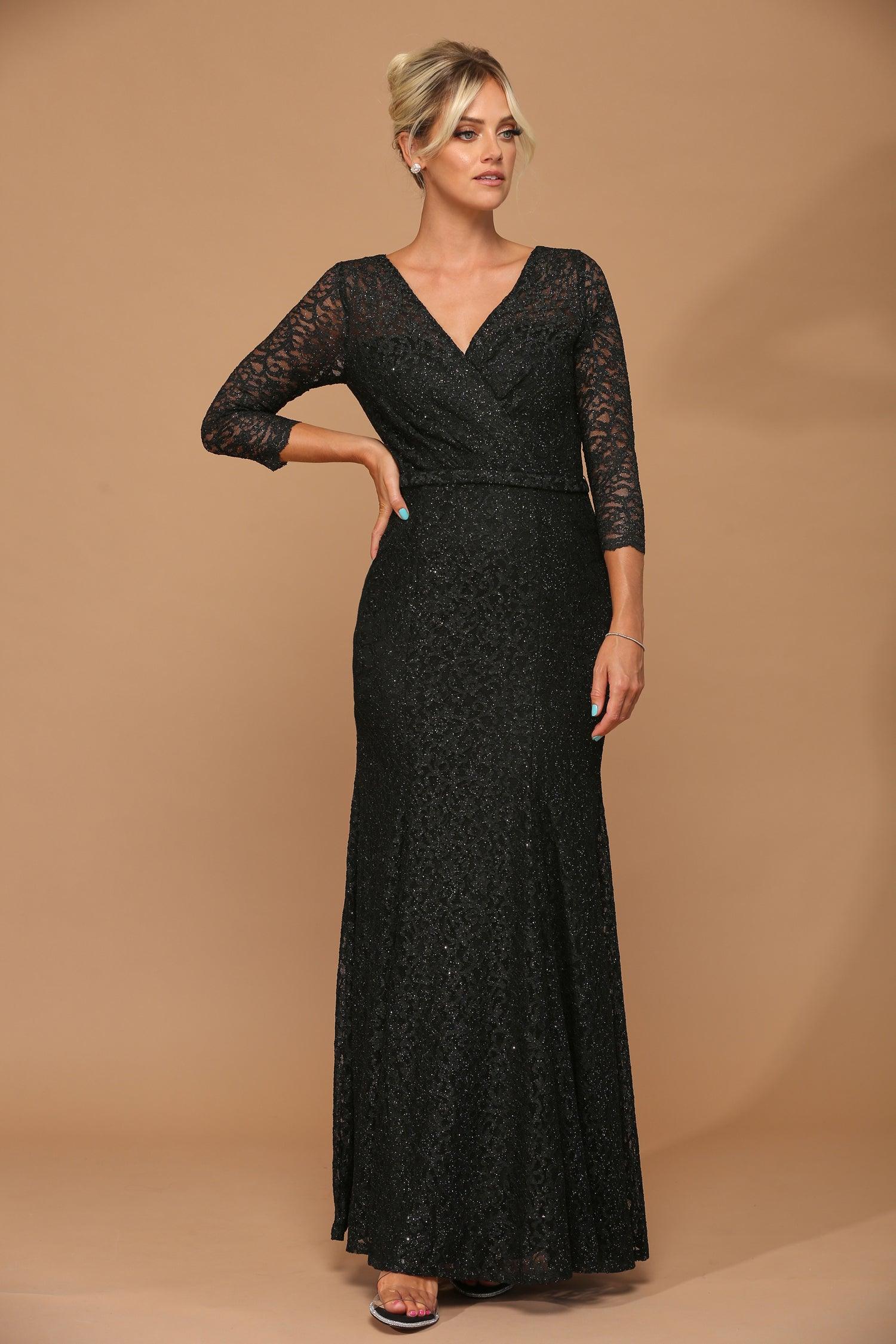 Long 3/4 Sleeve Mother of the Bride Lace Dress - Cocoa / M Long 3/4 Sleeve Mother of the Bride Lace Dress - Cocoa / M
