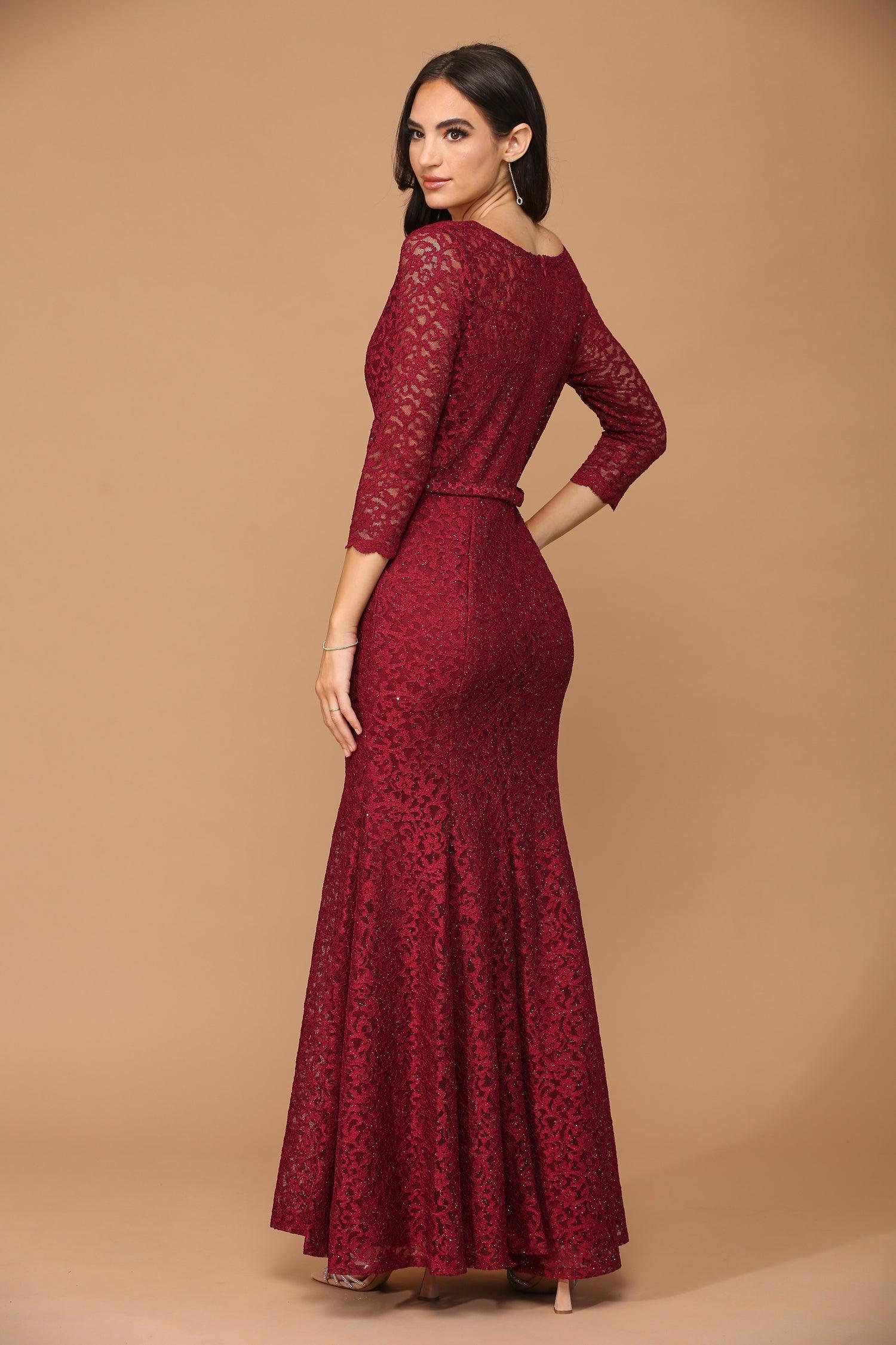 Long 3/4 Sleeve Mother of the Bride Lace Dress