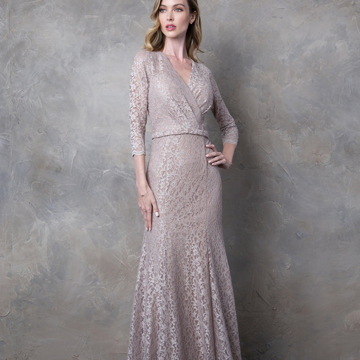 Long 3/4 Sleeve Mother of the Bride Lace Dress