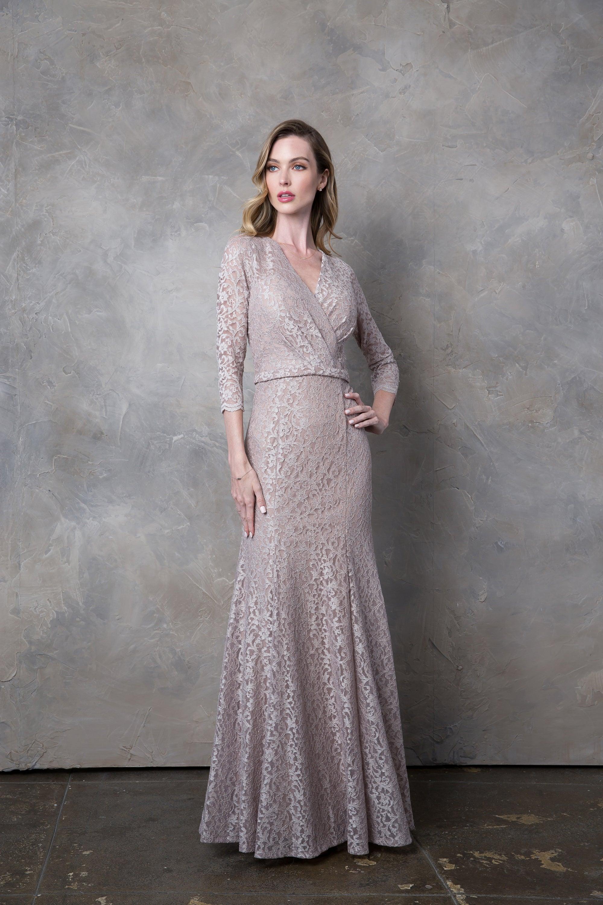 Long 3/4 Sleeve Mother of the Bride Lace Dress | The Dress Outlet Long 3/4 Sleeve Mother of the Bride Lace Dress | The Dress Outlet