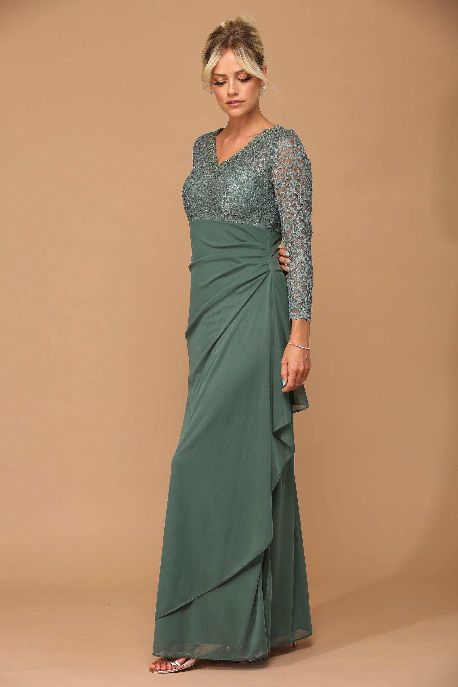 Eucalyptus Long Sleeve Formal Mother of the Bride Evening Gown