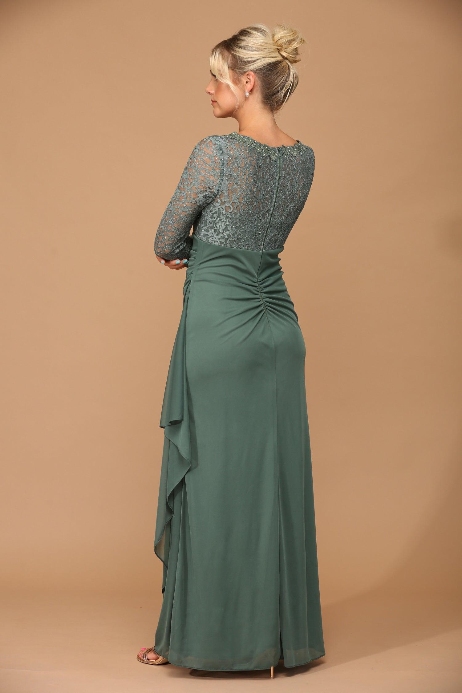 Eucalyptus Long Sleeve Formal Mother of the Bride Evening Gown