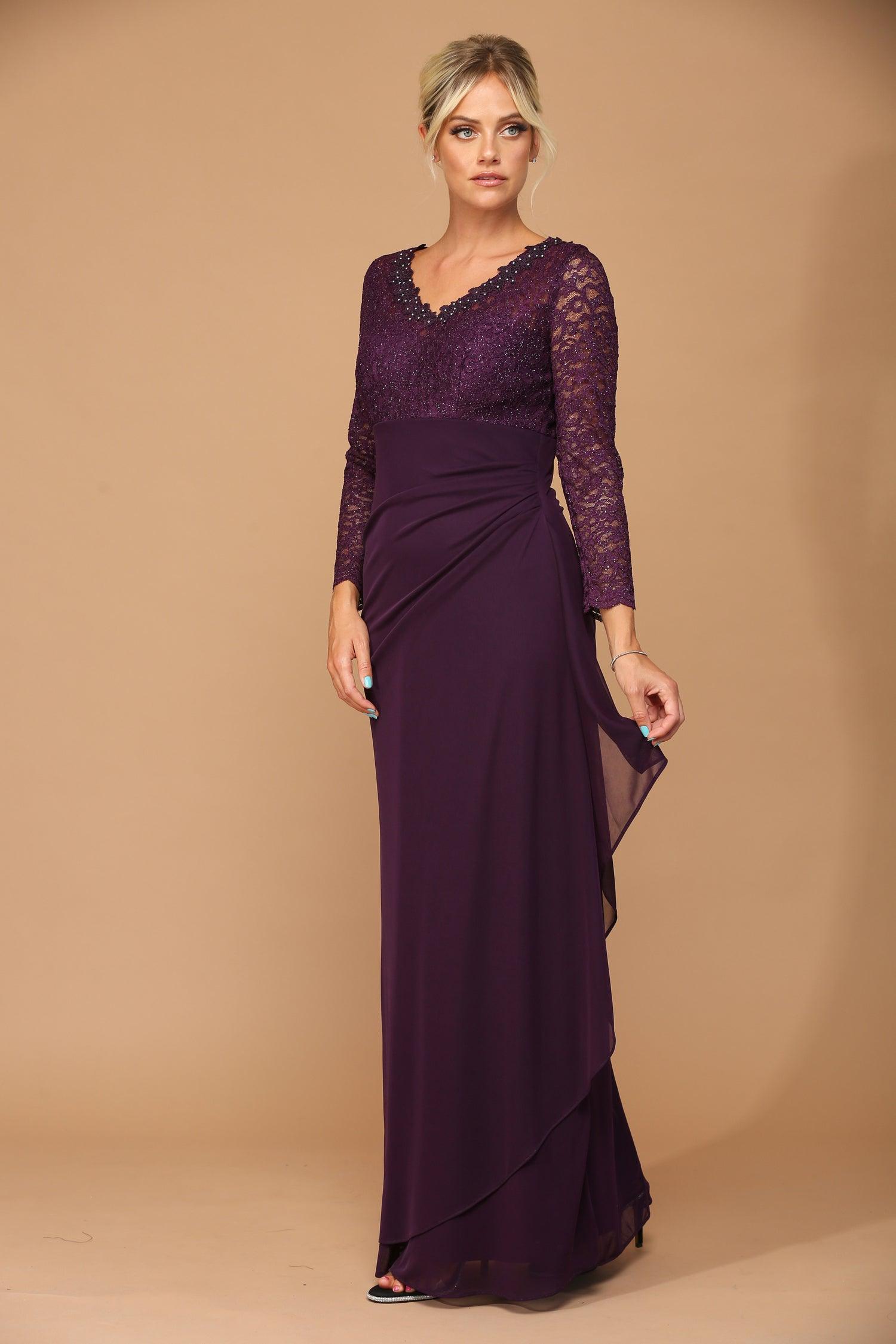 Long Sleeve Formal Mother of the Bride Evening Gown - Plum / 4XL Long Sleeve Formal Mother of the Bride Evening Gown - Plum / 4XL