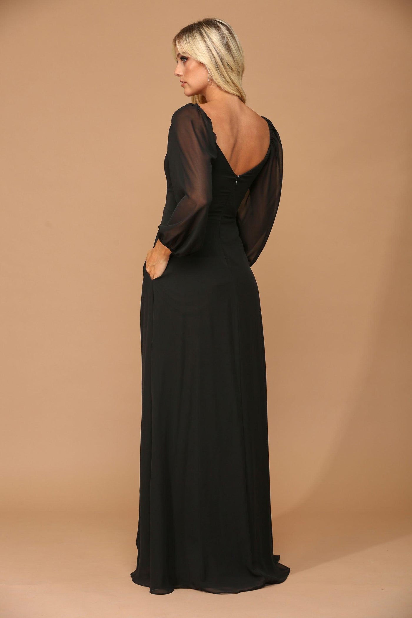 Long Sleeve Formal Chiffon Dress