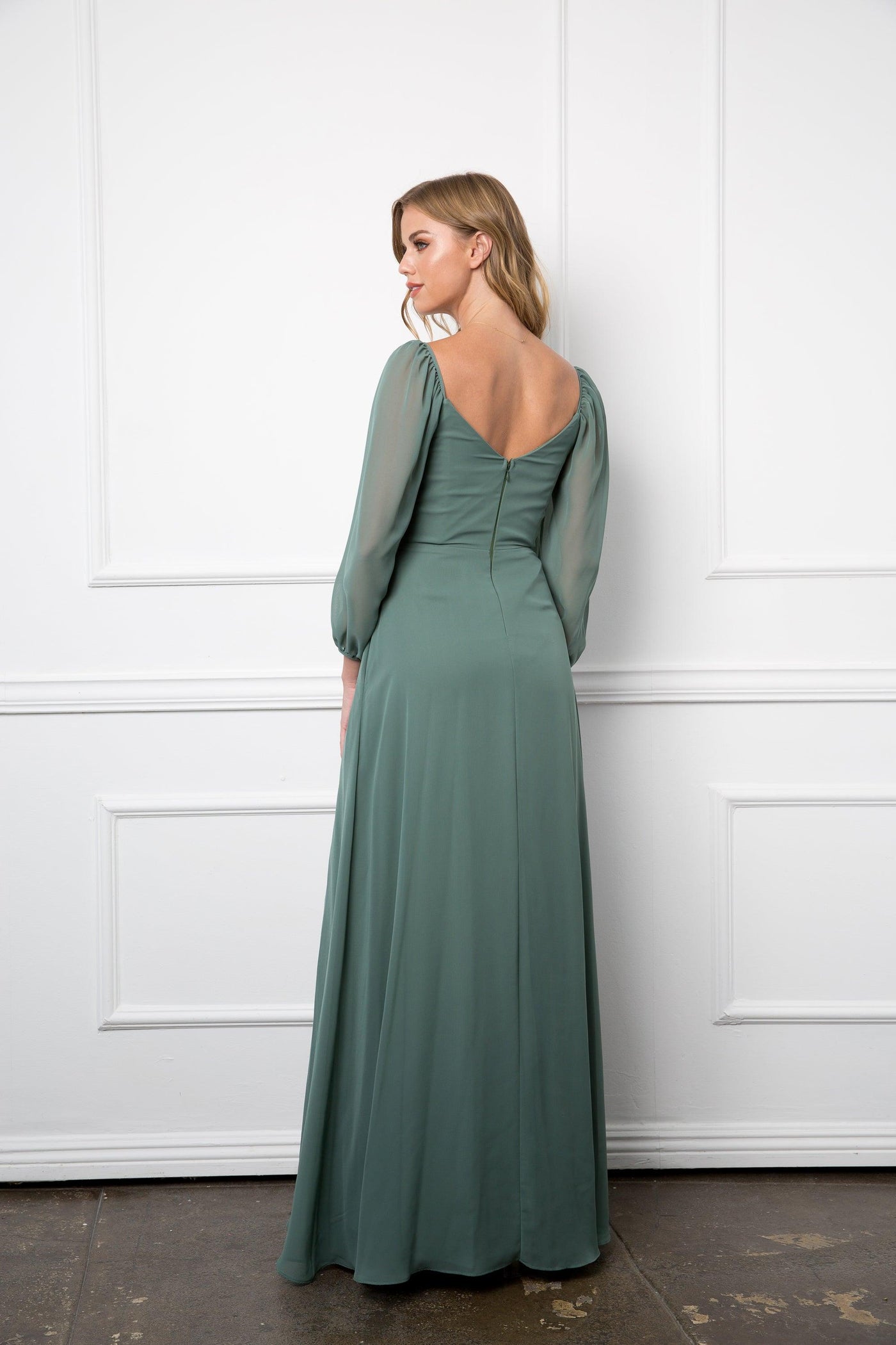 Long Sleeve Formal Chiffon Dress