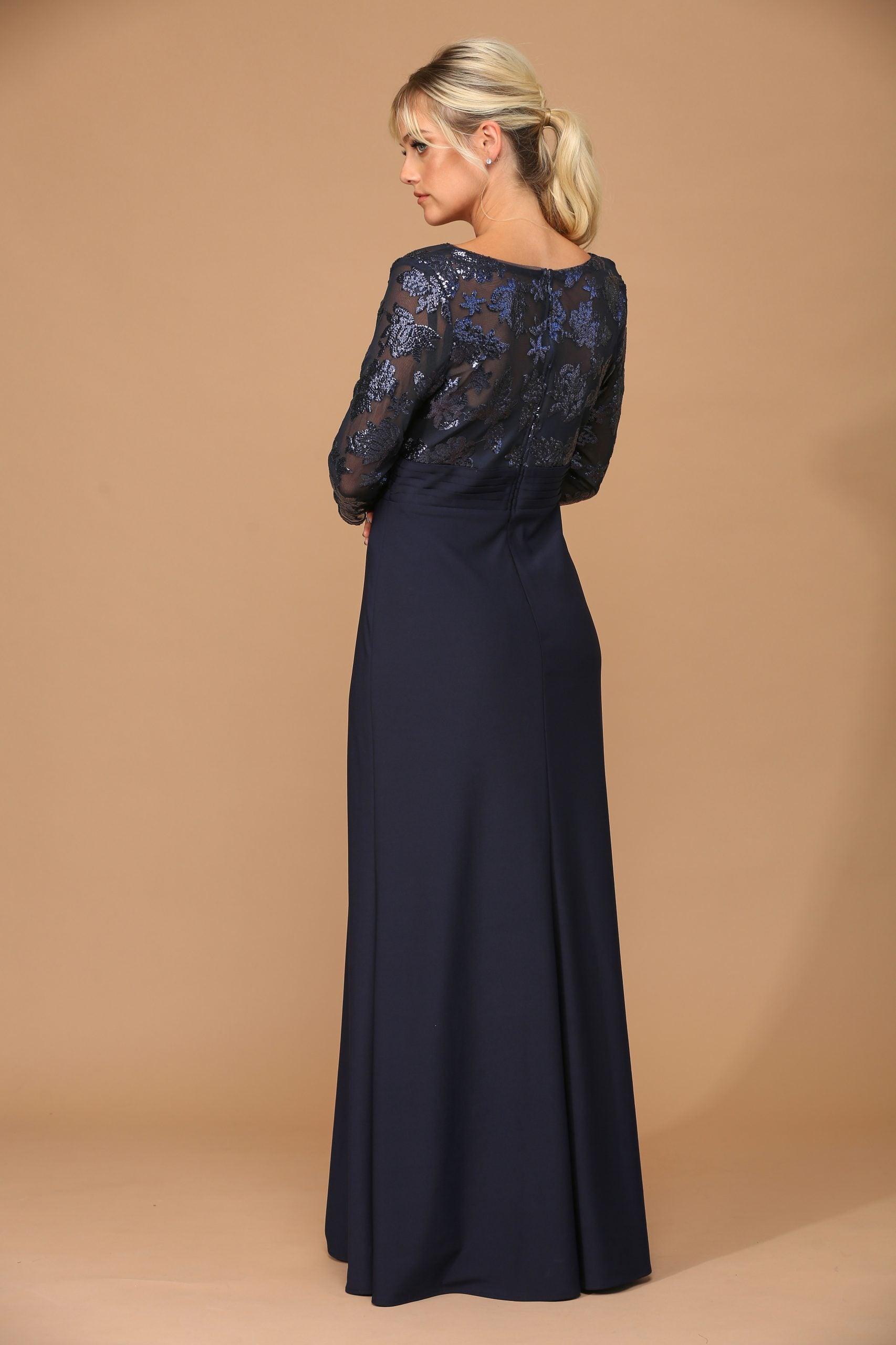Navy Mother of the Bride Long Formal Evening Lace Dress