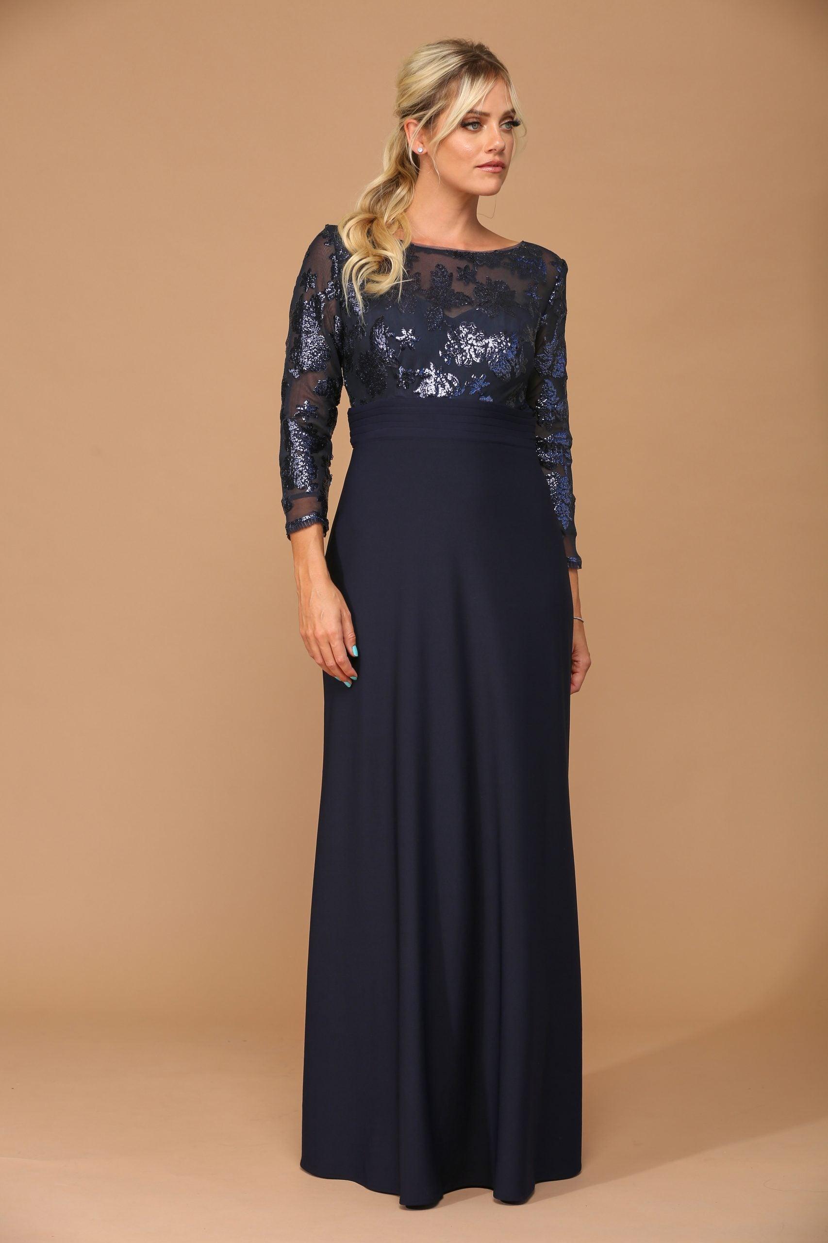 Mother of the Bride Long Formal Evening Lace Dress - Navy / 3XL Mother of the Bride Long Formal Evening Lace Dress - Navy / 3XL