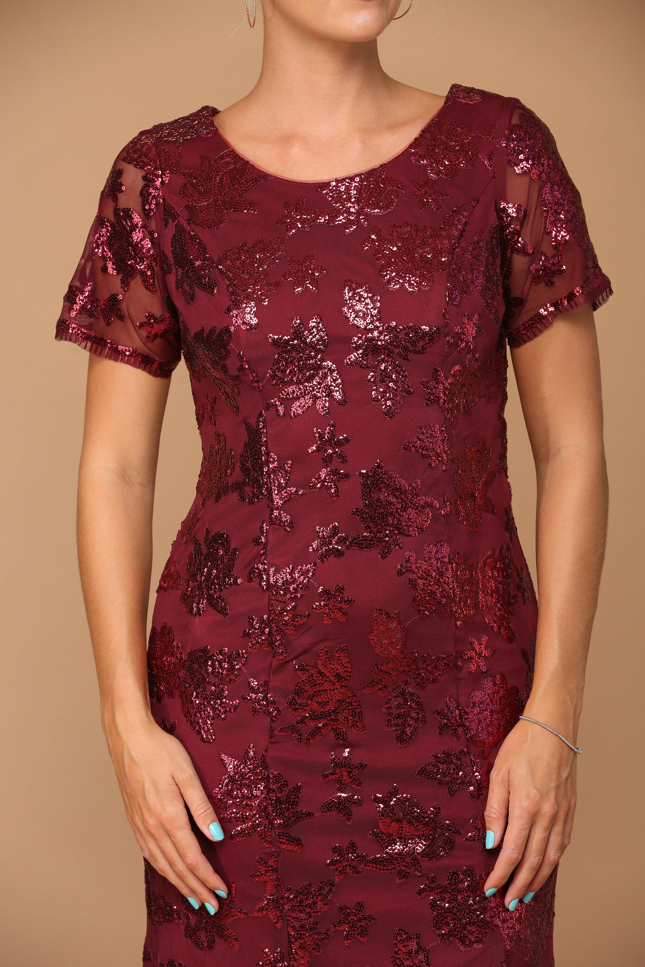 Burgundy Long Sleeve Mother Daughter Matching Formal Dress MGD019 main image 0