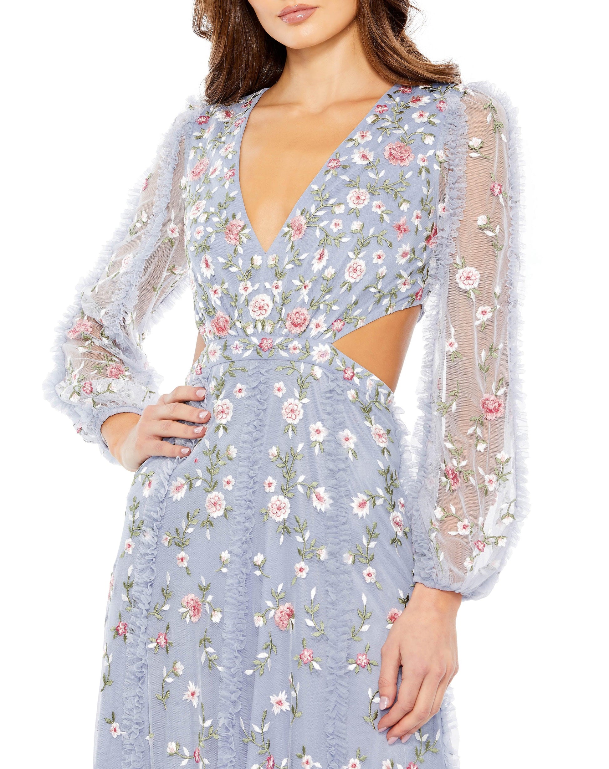 Mac Duggal 70159 Long Blouson Sleeve Formal Dress