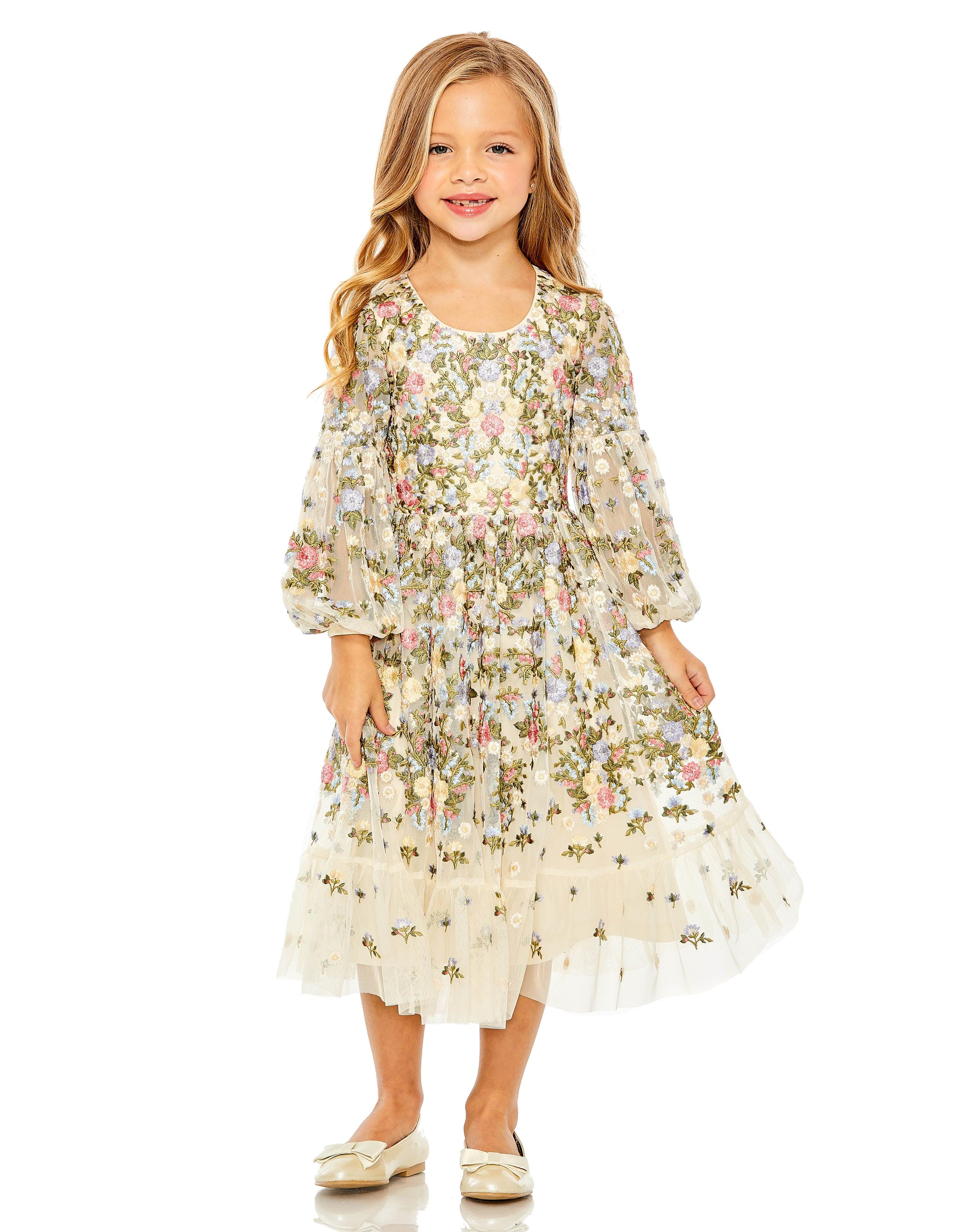 Black Mac Duggal 35153 Little Girls Long Sleeve A Line Dress