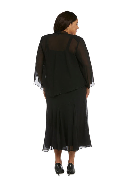 Plus Size Dresses Extra Plus Size Beaded Jacket Midi Dresses Black