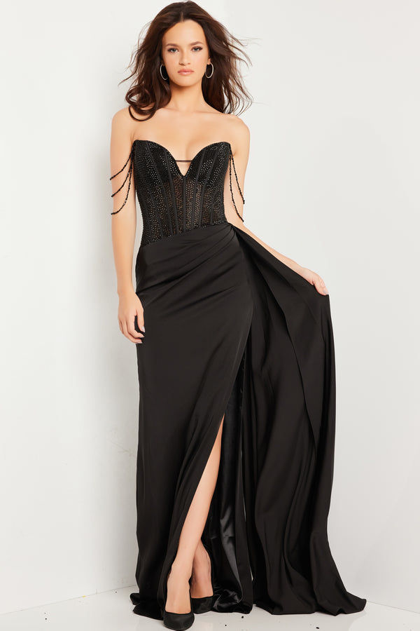 Prom Dresses Corset High Slit Long Formal Prom Dress Black