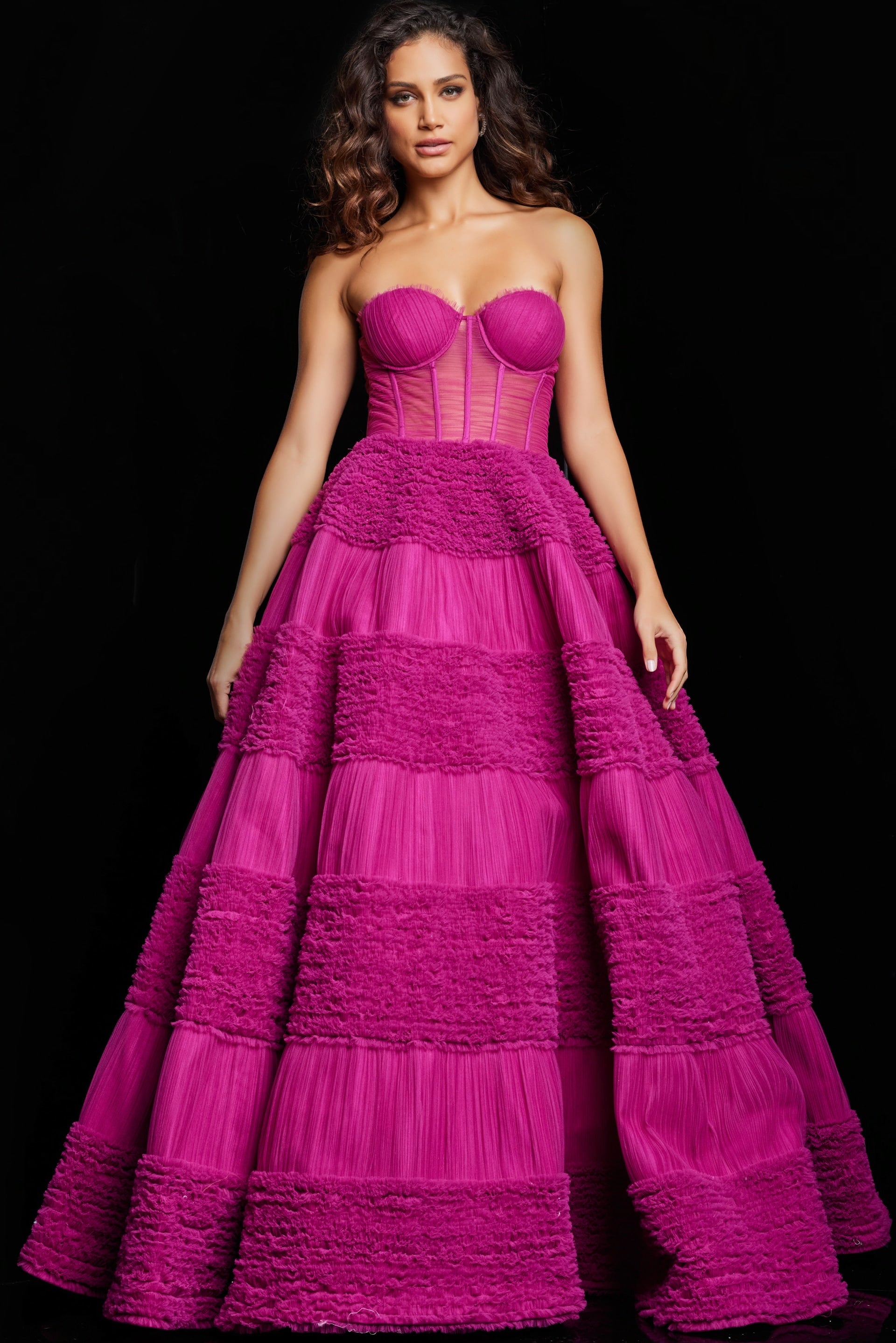 Raspberry Jovani 37157 Long Formal Prom Ball Gown - Prom Dresses & Gowns