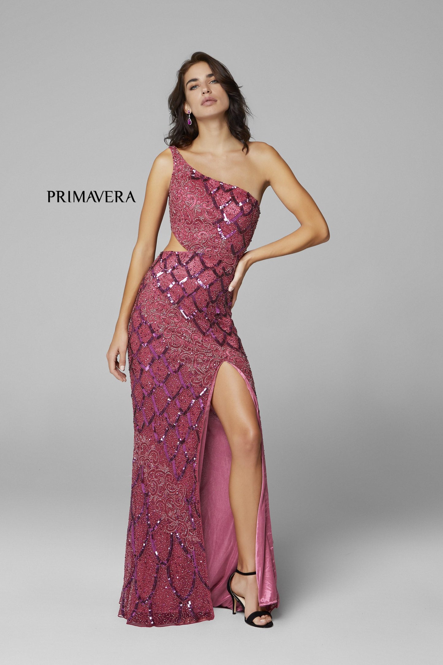 Prom Dresses Long Fitted Prom Sequin Fishscale Pattern Formal Dress Raspberry