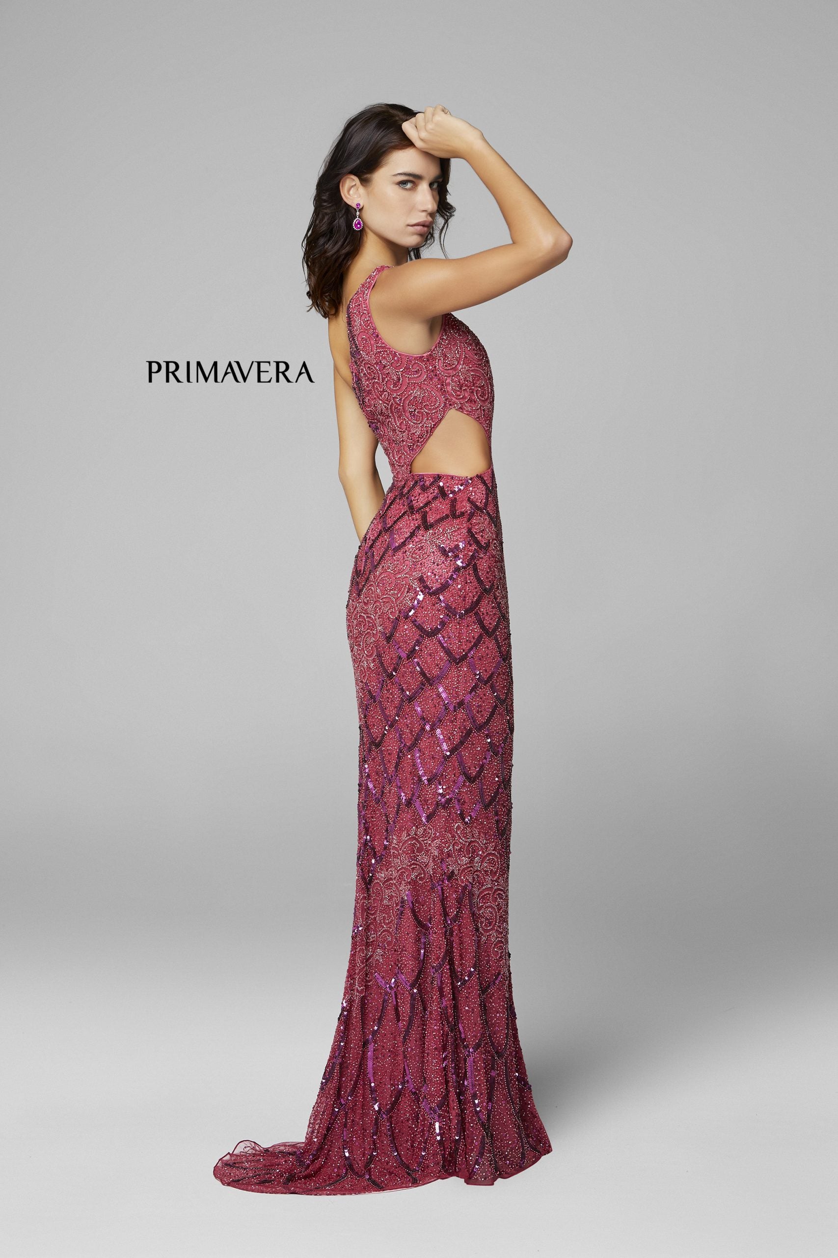 Prom Dresses Long Fitted Prom Sequin Fishscale Pattern Formal Dress Raspberry
