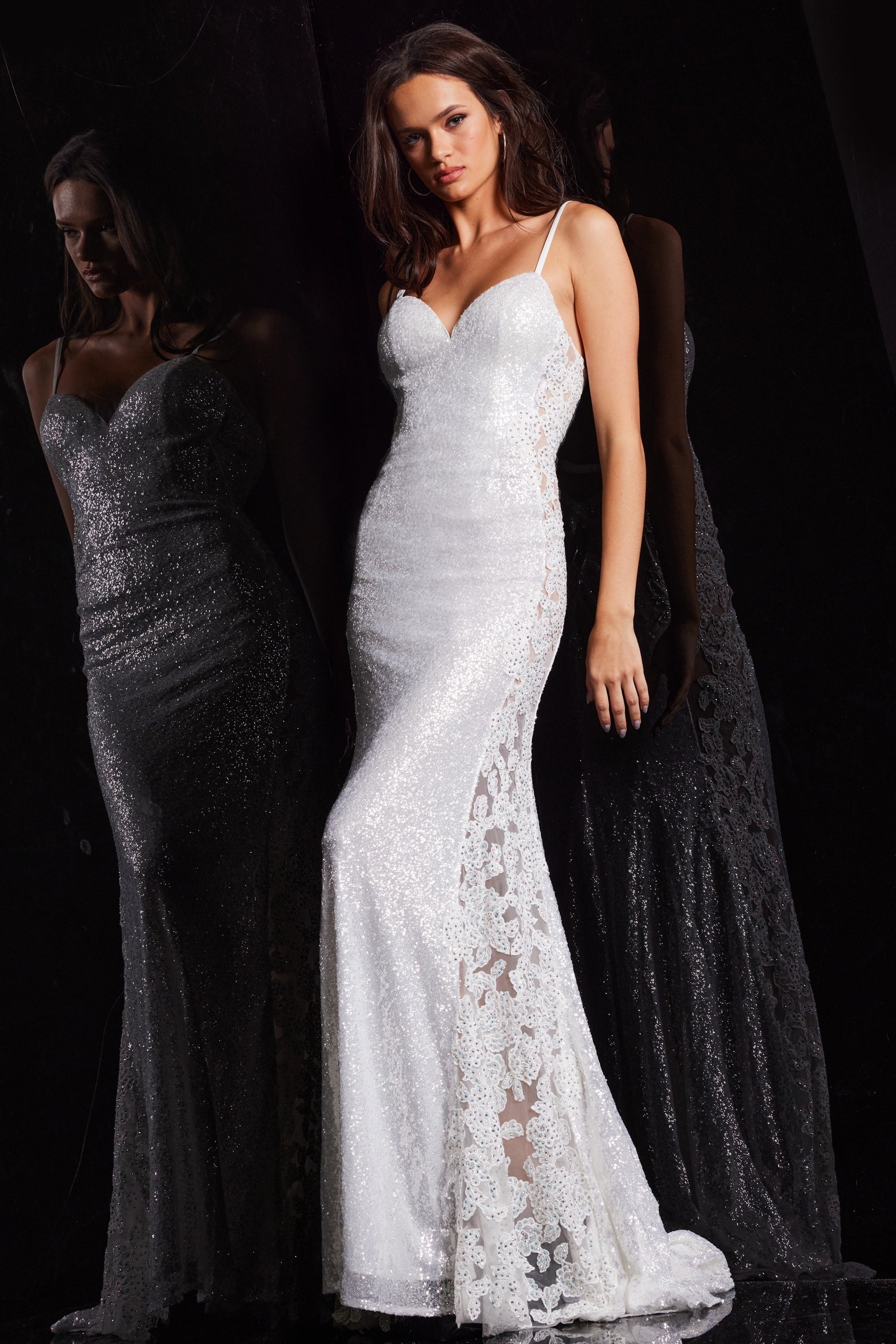 Jovani 37648 Long Spaghetti Strap Fitted Prom Dress