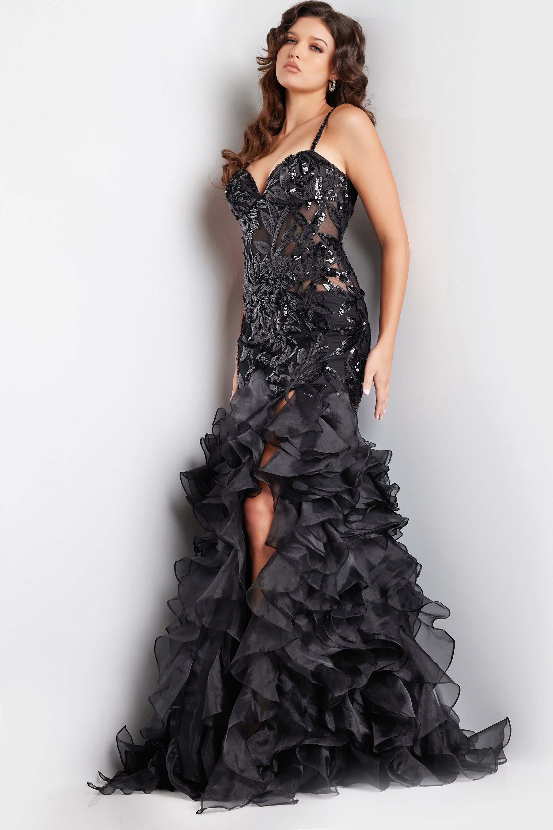 Jovani 38358 Long Formal Ruffle Mermaid Prom Dress