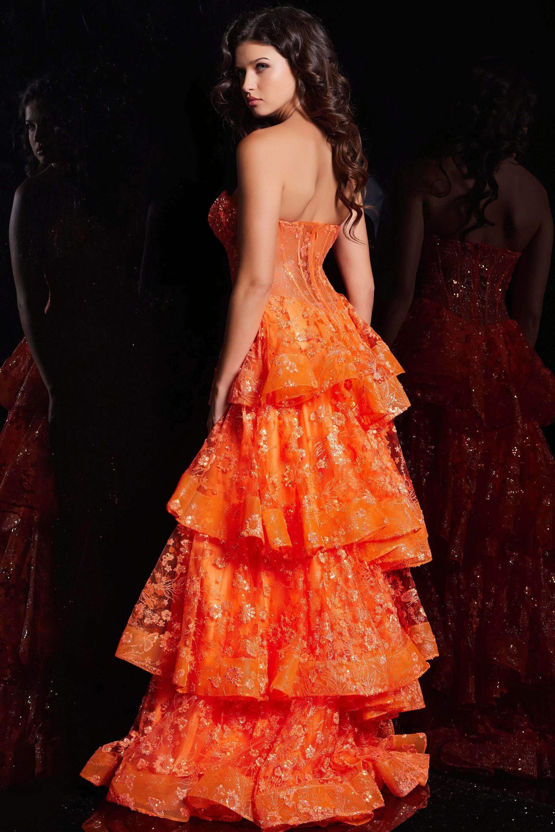 Jovani 38528 Long Strapless Formal Layered Skirt Prom Dress