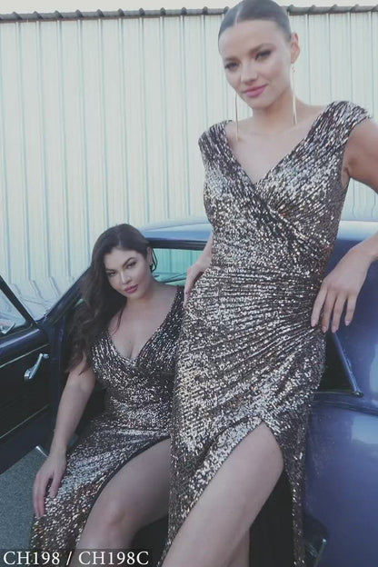 Cinderella Divine CH198 Sequin Formal Long Prom Dress